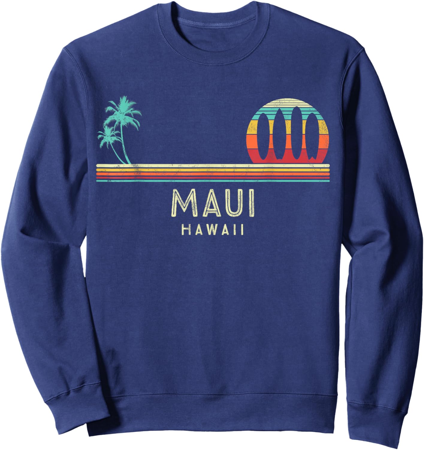 Vintage Hawaii Maui Beach Palm trees Tropical - Surf Sweatshirt - Sweatshirt | Navy