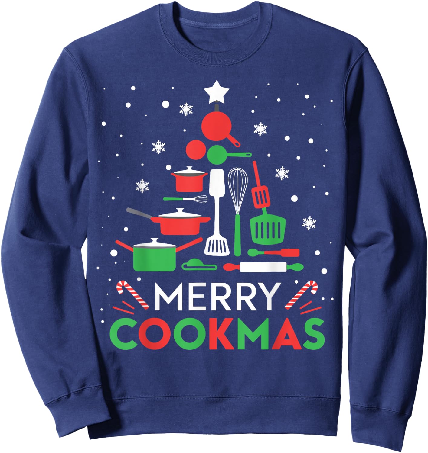 Merry Cookmas Funny Xmas Chef Cooking Christmas Tree Sweatshirt - Sweatshirt | Navy
