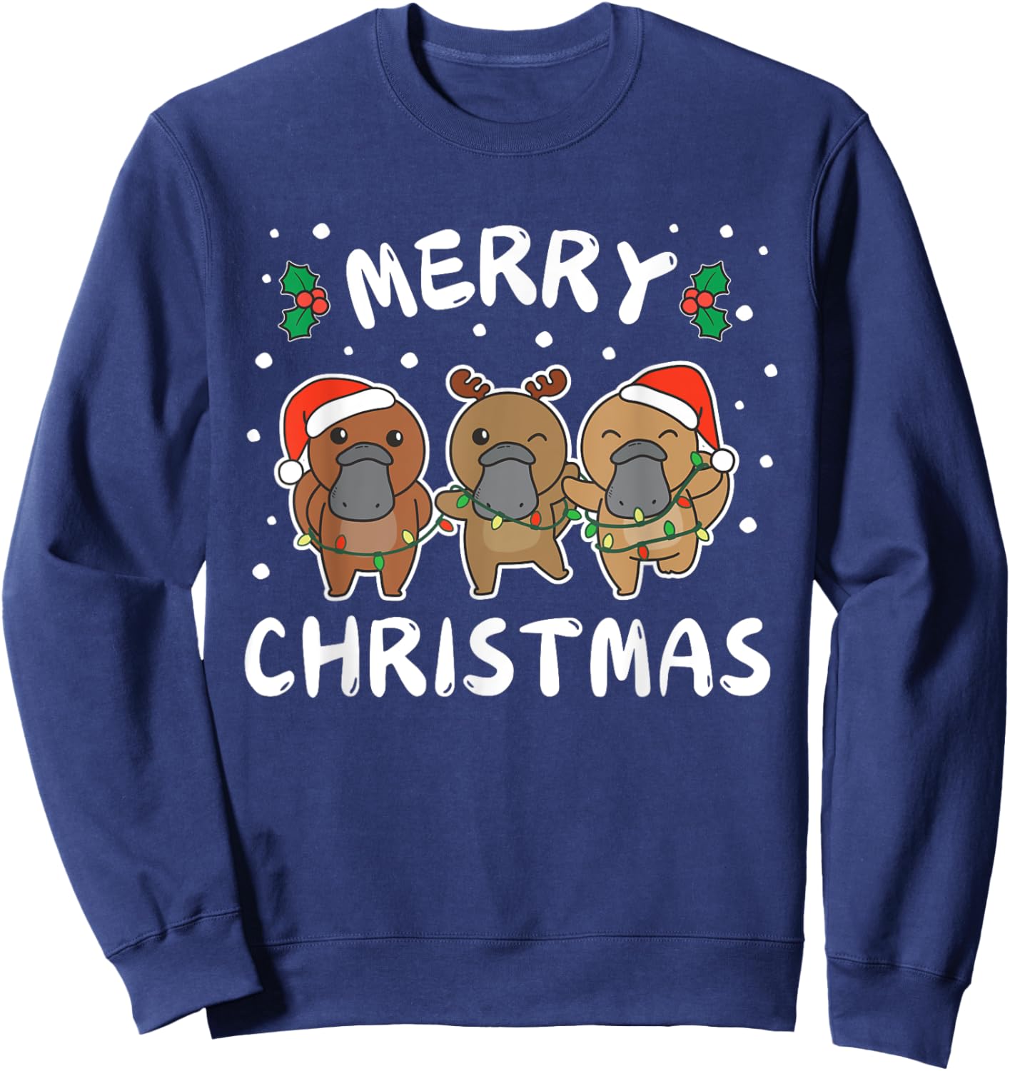 Merry Christmas Cute Platypus Festive Lights Platypus Sweatshirt - Sweatshirt | Navy