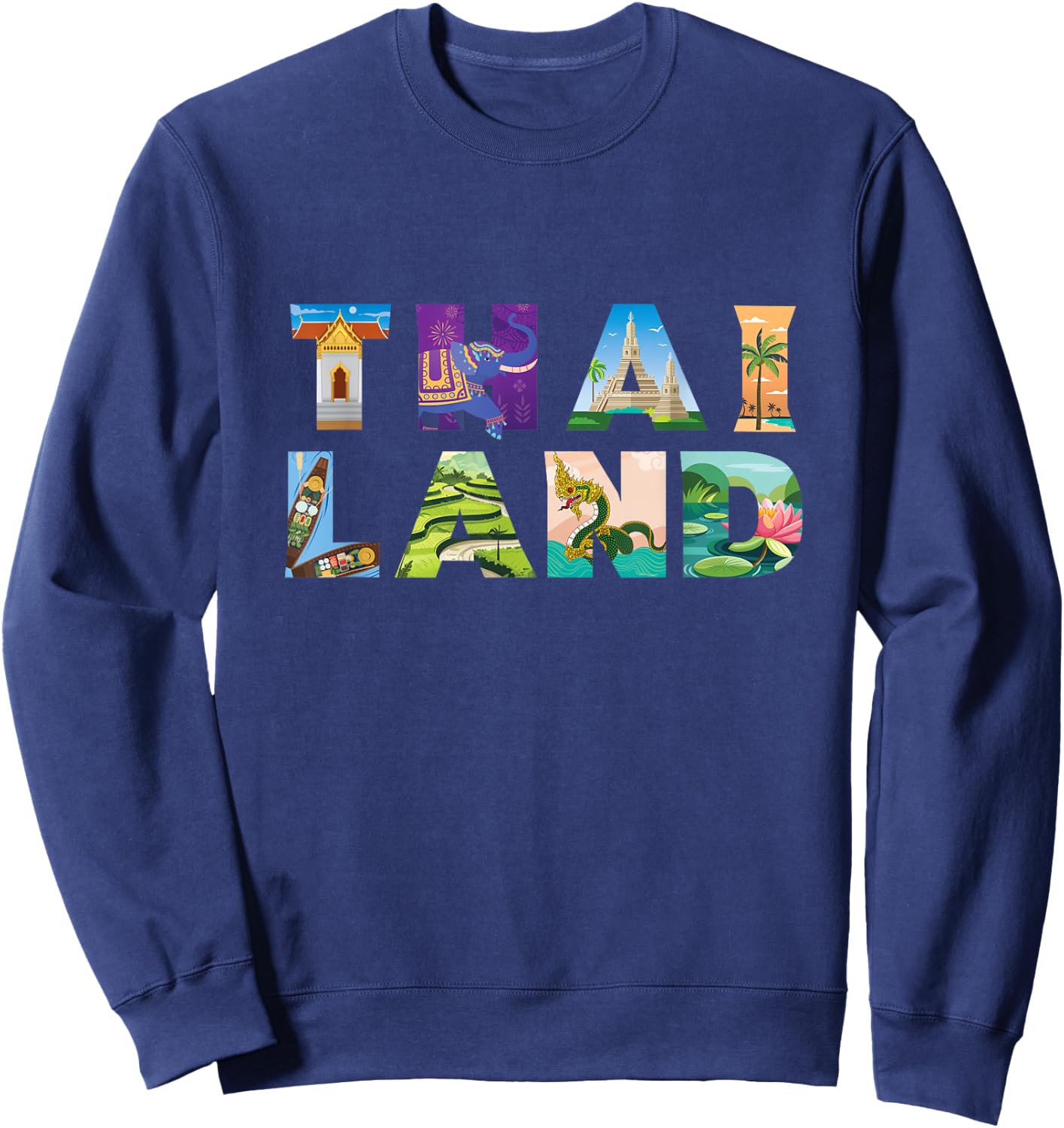 Family Heritage Gifts Thailand Letter Art - -Adult, Black, Small, Short Sleeve, Crew Collar, Pull On, 1 Count, Unique Thai Cultural Design Sweatshirt - Sweatshirt | Navy