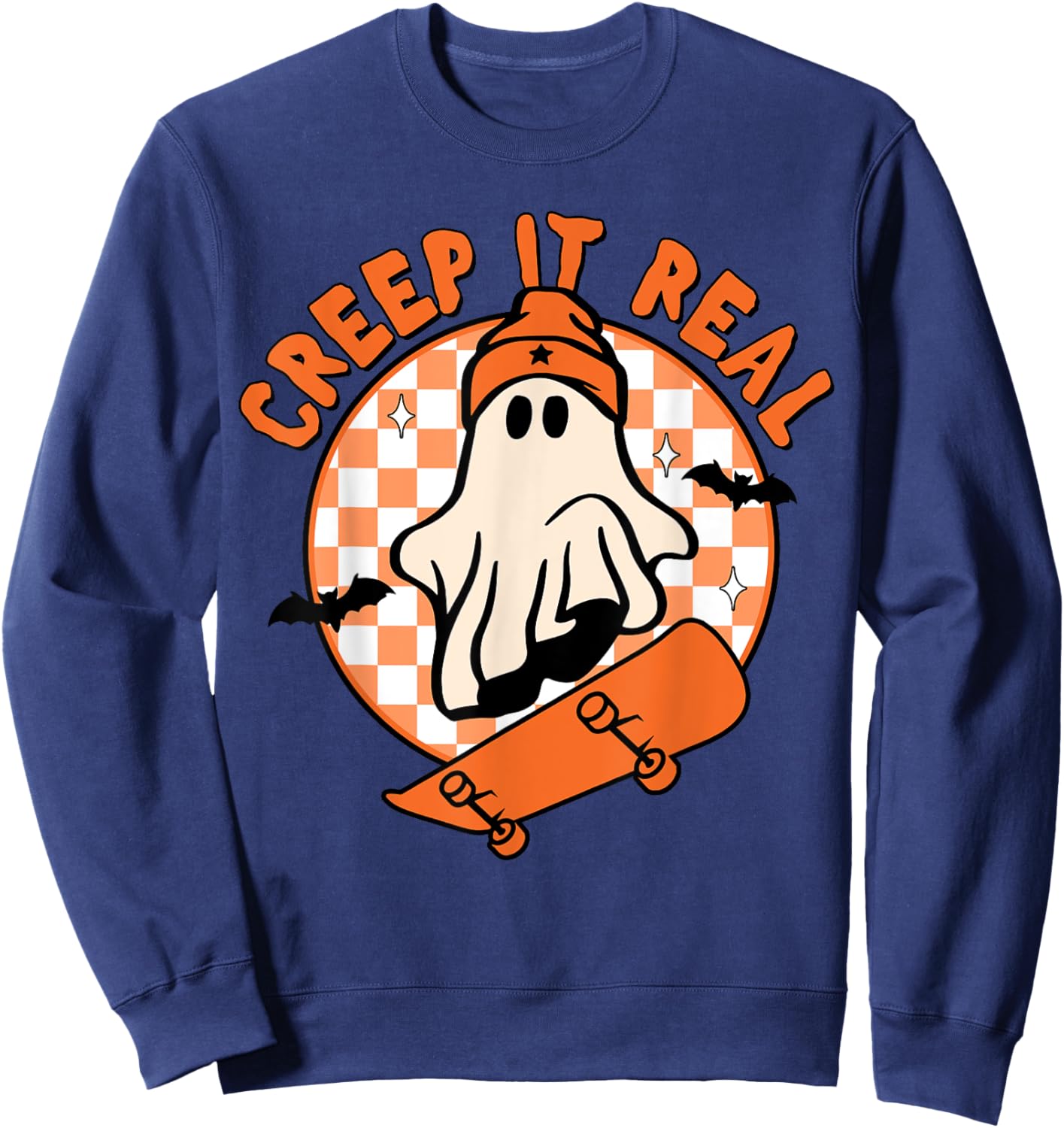 Vintage Retro Halloween Creep It Real Ghost Boy Fall Season Sweatshirt - Sweatshirt | Navy