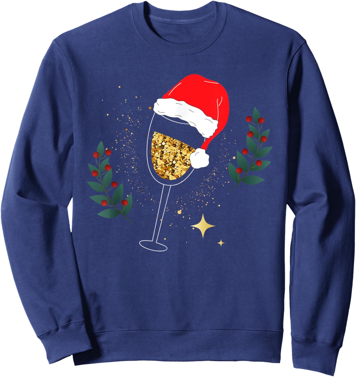 Christmas Champagne Santa Hat Glass Drink Sweatshirt - Sweatshirt | Navy