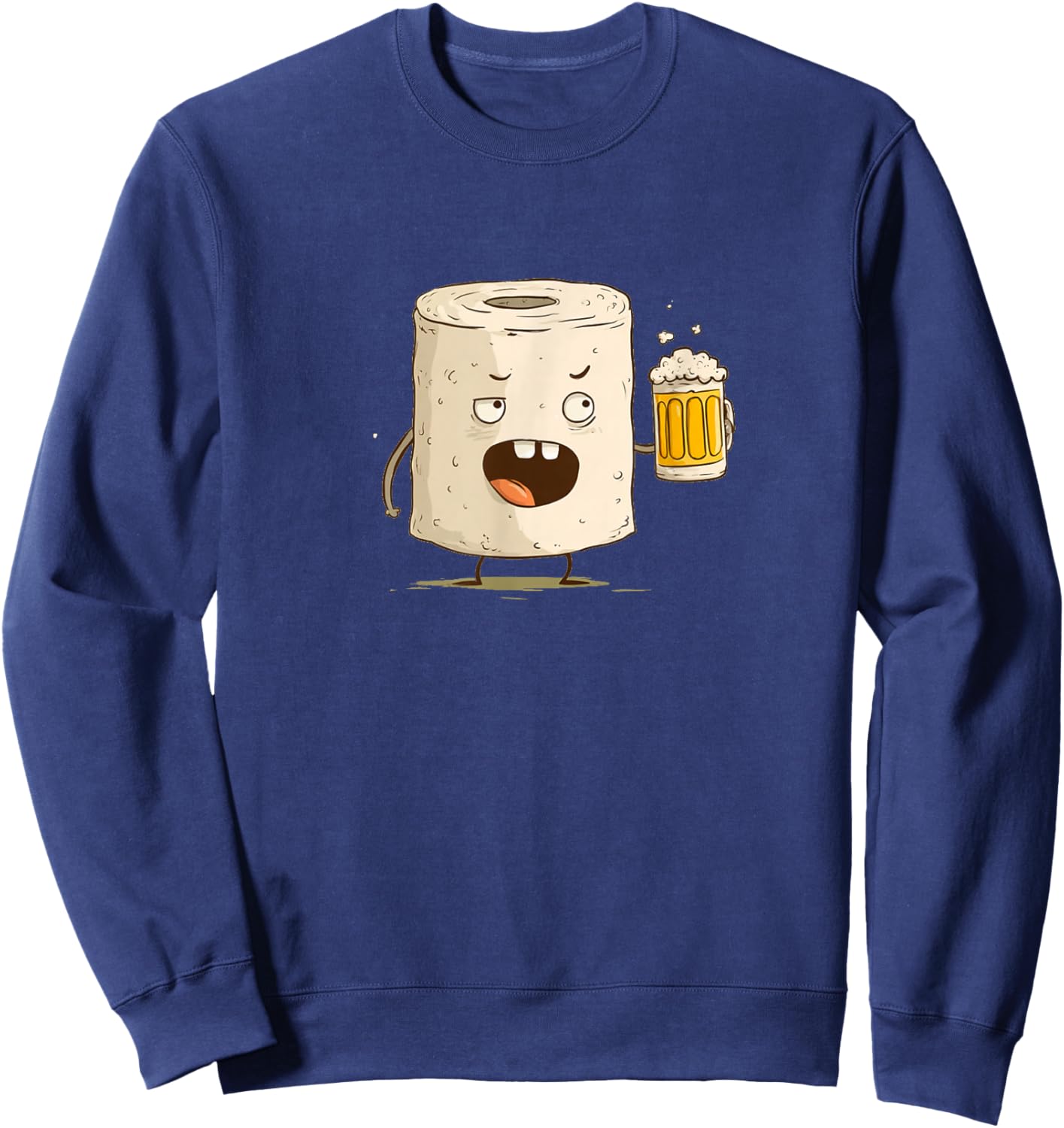 Funny Toilet Paper Face Graphic with Beer Sweatshirt - Sweatshirt | Navy
