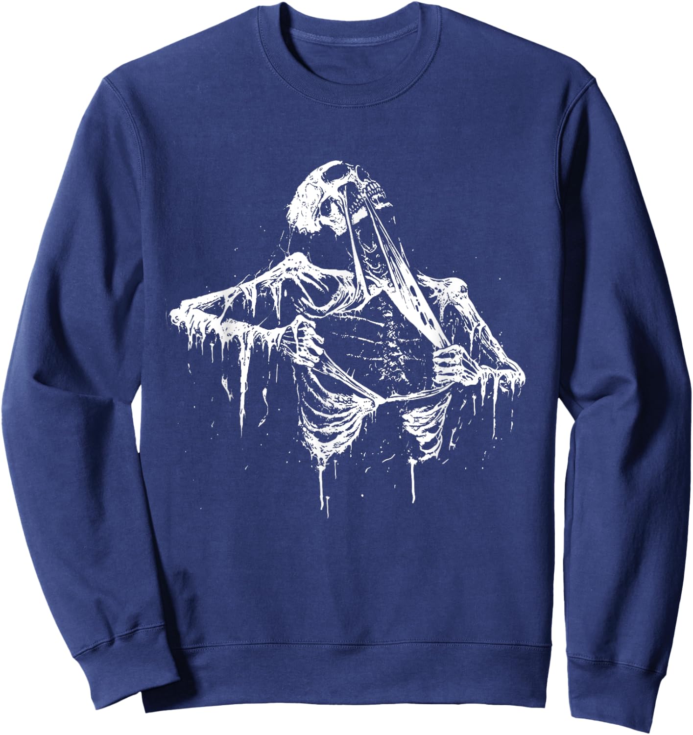 Skeleton Ripping Rib Cage Vintage 90s Graphic Halloween Sweatshirt - Sweatshirt | Navy