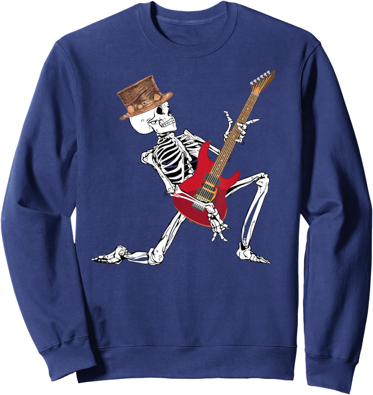 Skeleton Playing Electric Guitar Funny Halloween Sweatshirt - Sweatshirt | Navy