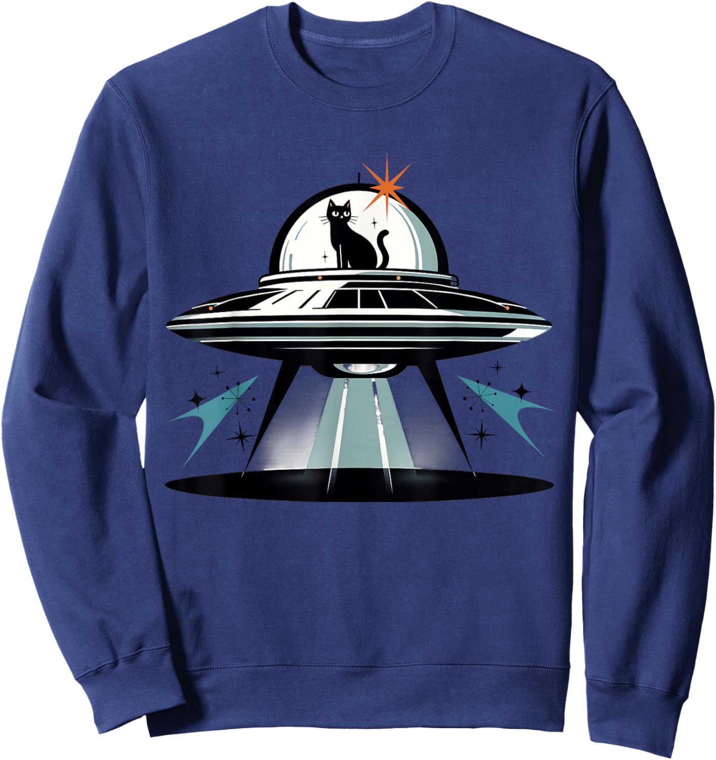 Midcentury Mid Century Cat Retro Atomic Age Space Capsule Sweatshirt - Sweatshirt | Navy