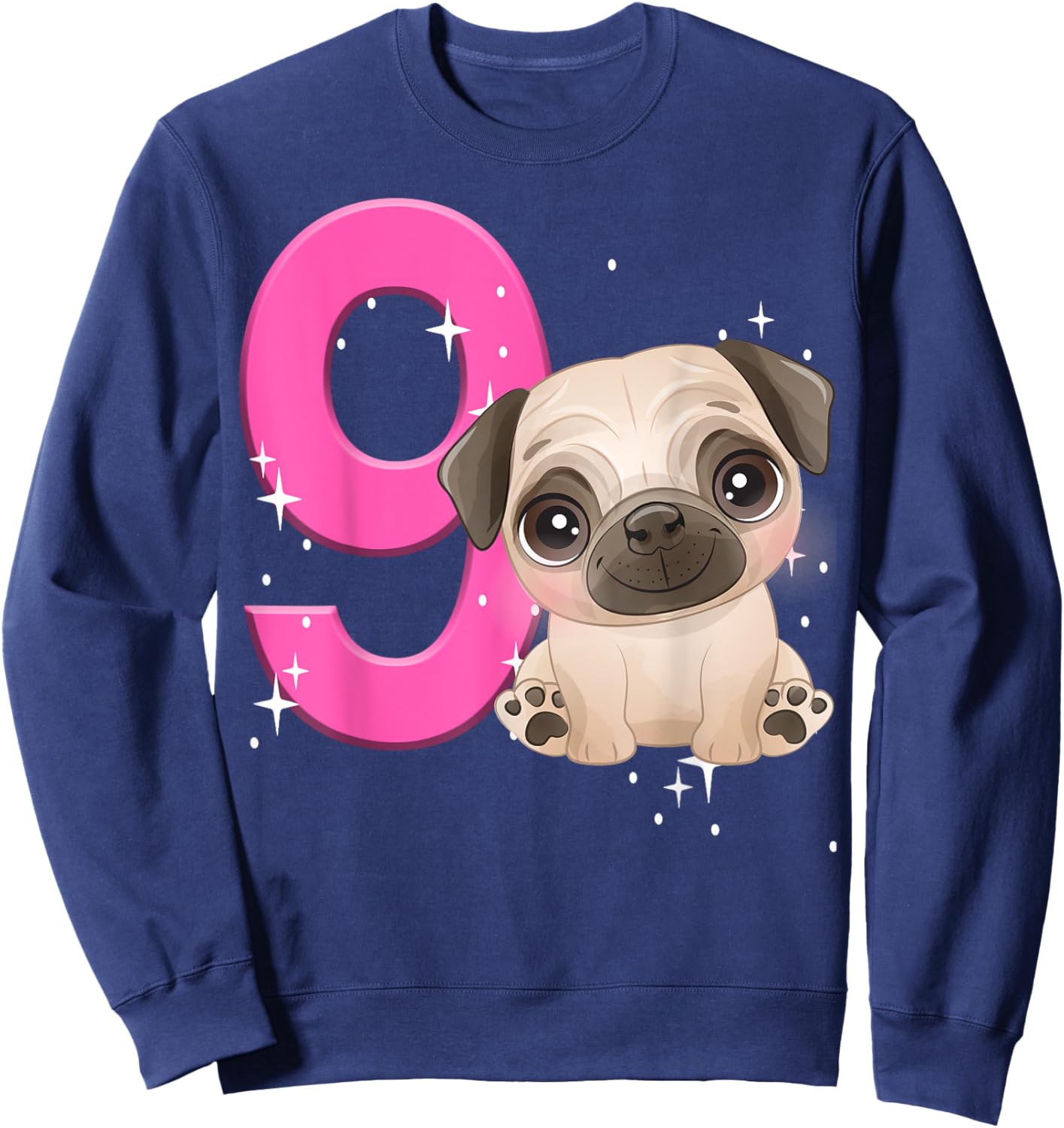 9th Birthday Girl Pug Dog Birthday Shirt Party Pug Kids Nine Sweatshirt - Sweatshirt | Navy