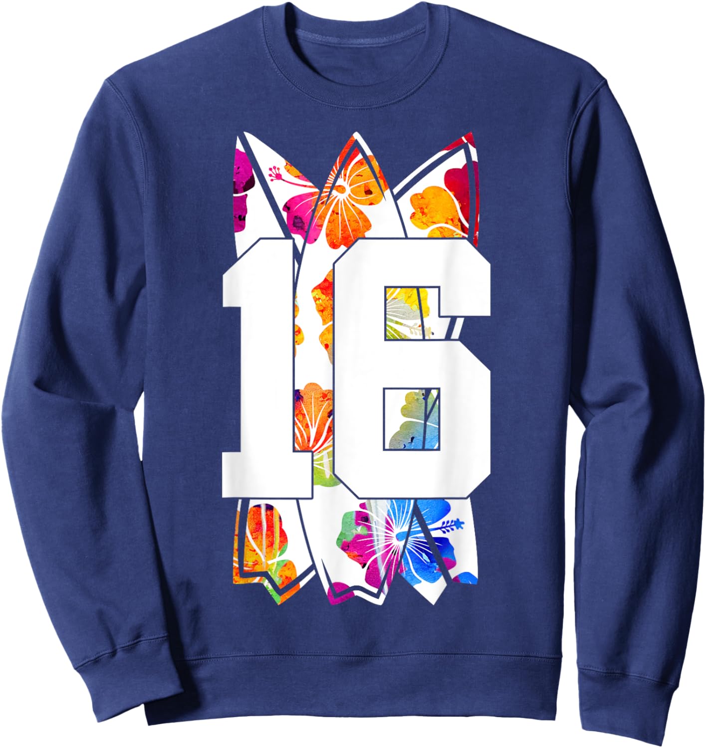 Surfer Surfboard Number 16 Surfing 16th Birthday Sweatshirt - Sweatshirt | Navy