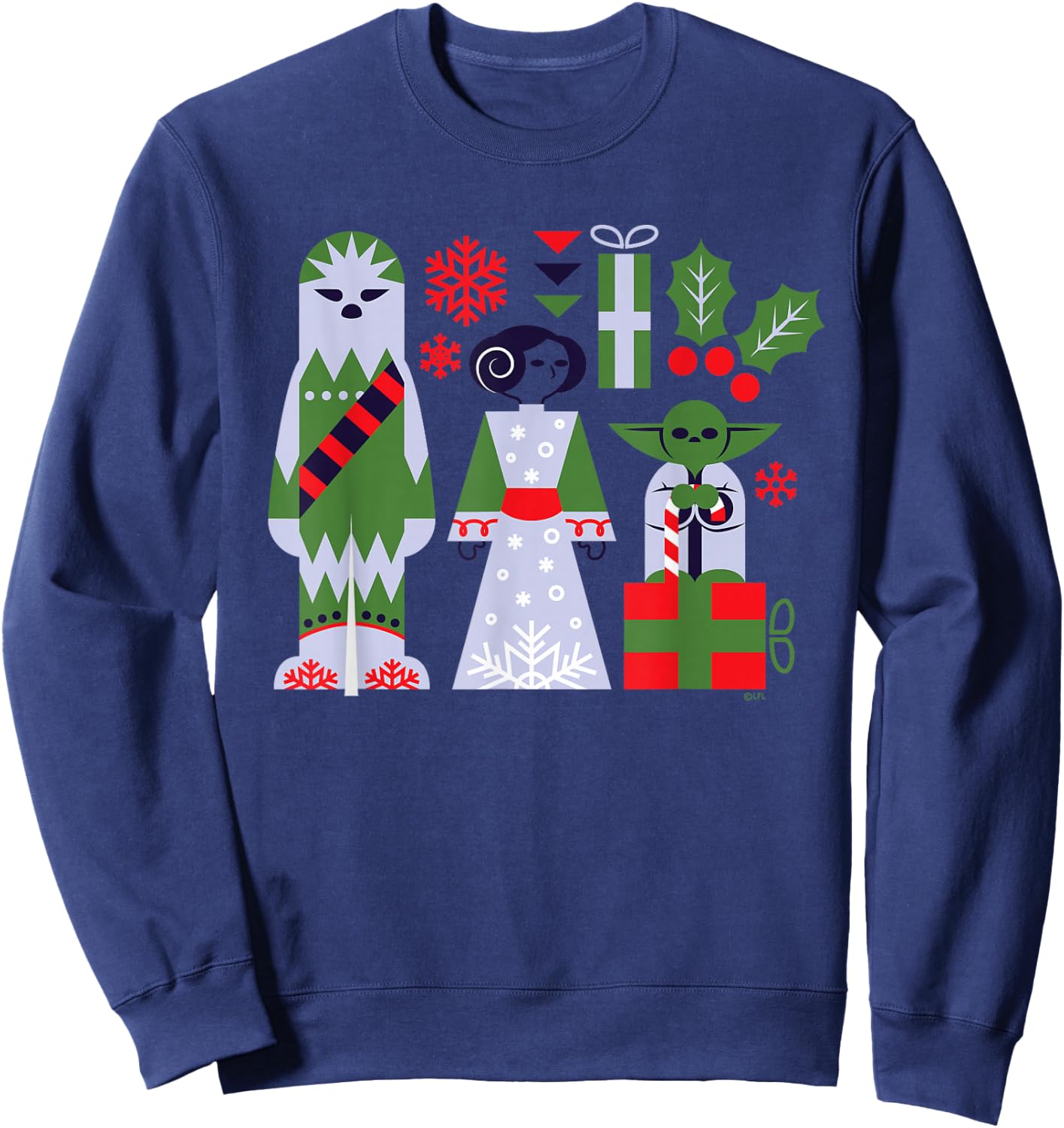 Star Wars Chewbacca Princess Leia and Yoda Christmas Holiday Sweatshirt - Sweatshirt | Navy
