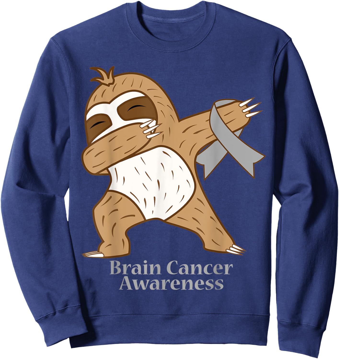 Brain Cancer Awareness Ribbon Dabbing Sloth Warrior Gift Sweatshirt - Sweatshirt | Navy