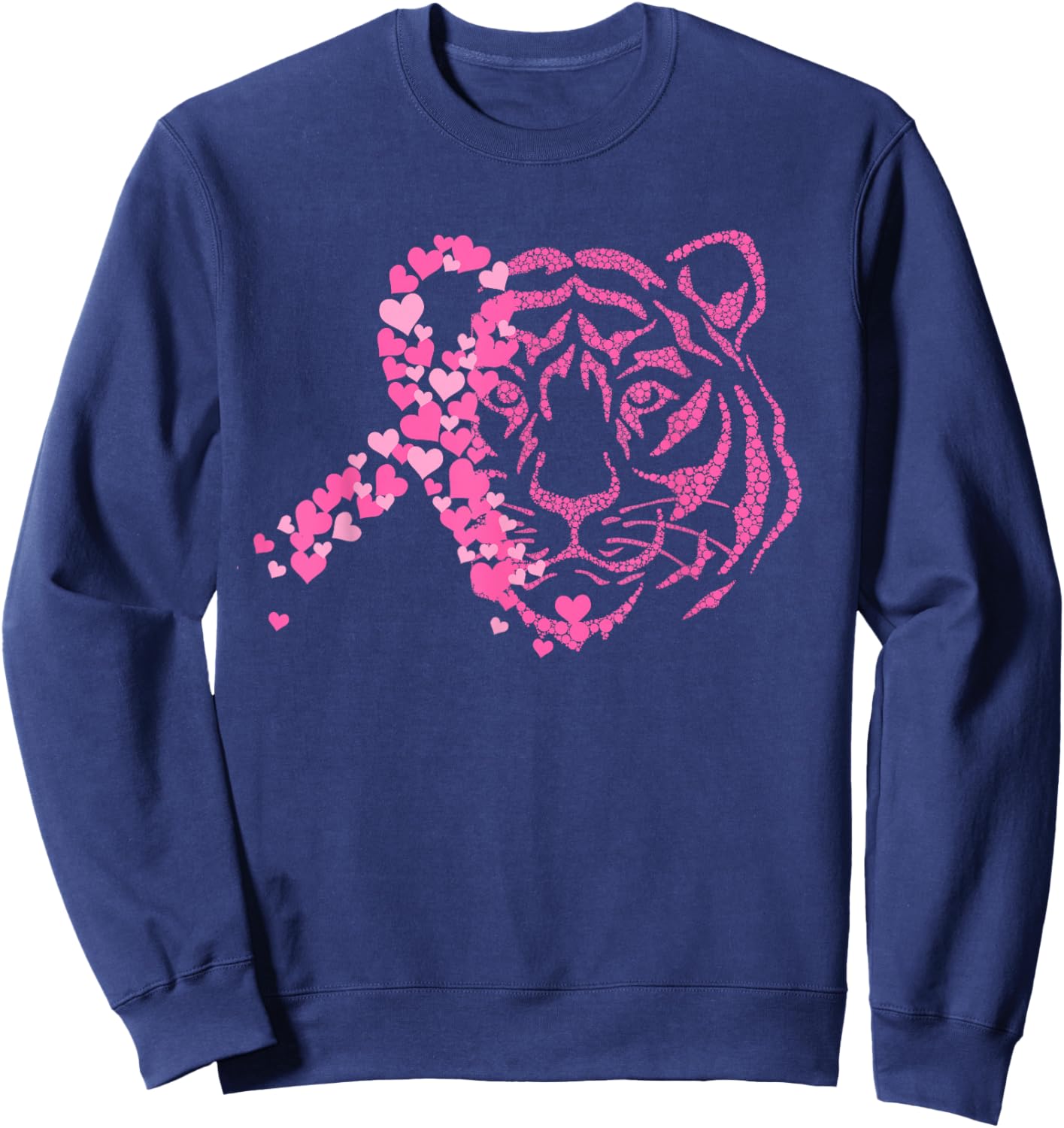 Tiger Pink Ribbon Breast Cancer Awareness Animal Warrior Sweatshirt - Sweatshirt | Navy