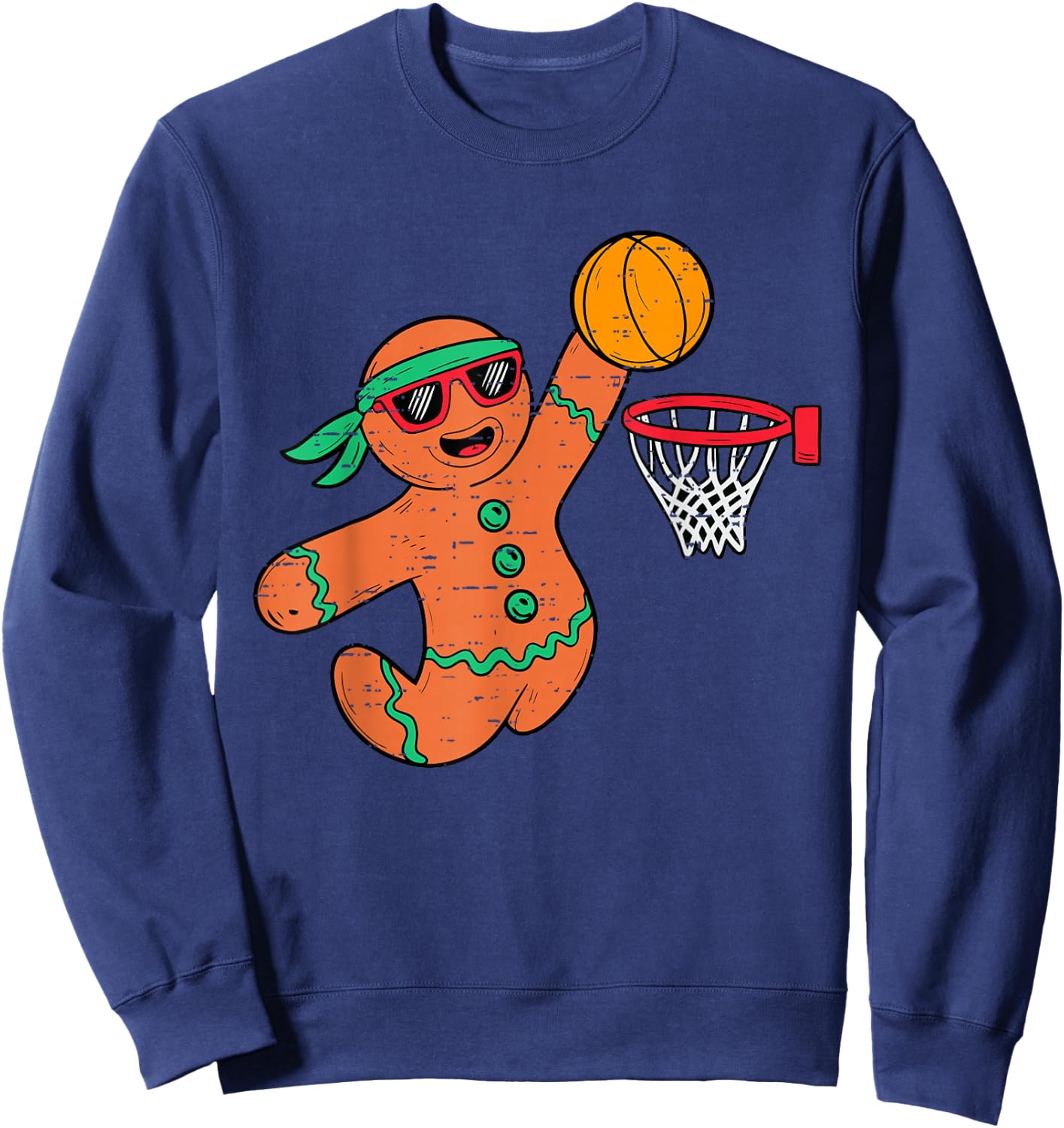 Funny Gingerbread Basketball Christmas Xmas Boys Kids Sweatshirt - Sweatshirt | Navy