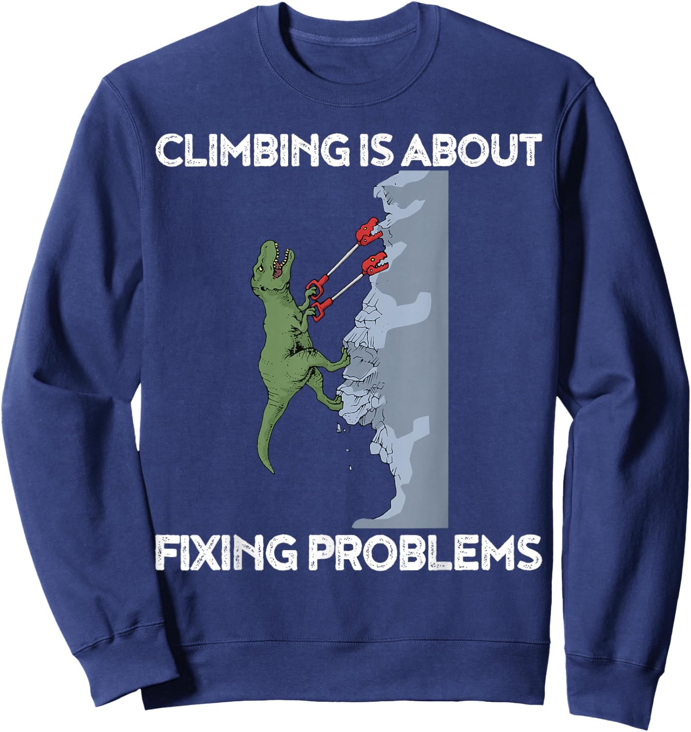 Funny Climbing T-Rex Rock Climber Dinosaur Sweatshirt - Sweatshirt | Navy
