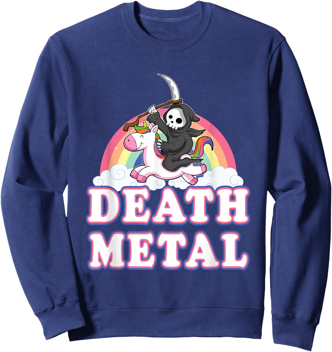 Death Metal Rock Music Rainbow Grim Reaper Riding Unicorn Sweatshirt - Sweatshirt | Navy
