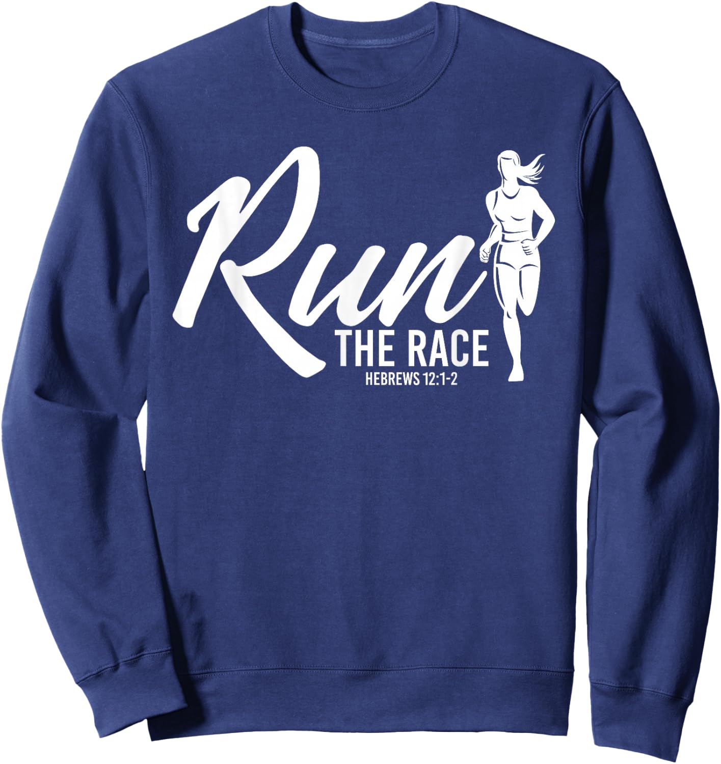 Hebrews 12:1-2 Run the Race-Female Runner Graphic Sweatshirt - Sweatshirt | Navy