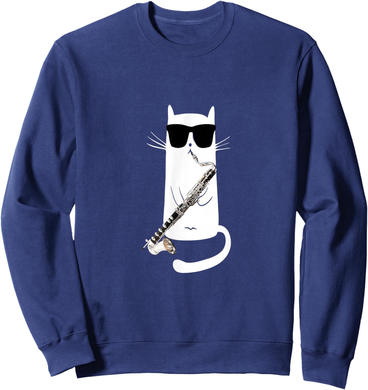 Funny Cat Wearing Sunglasses Playing Bass Clarinet Sweatshirt - Sweatshirt | Navy