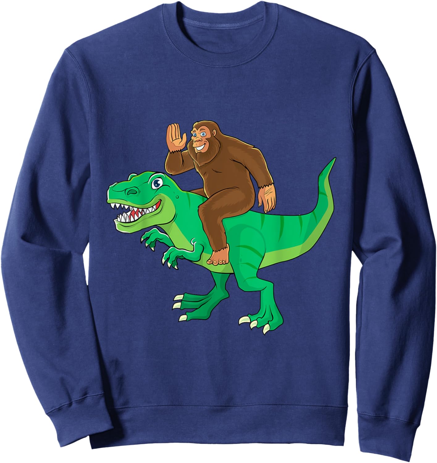 Bigfoot Riding Dinosaur T Rex Funny Men Boys Sasquatch Lover Sweatshirt - Sweatshirt | Navy