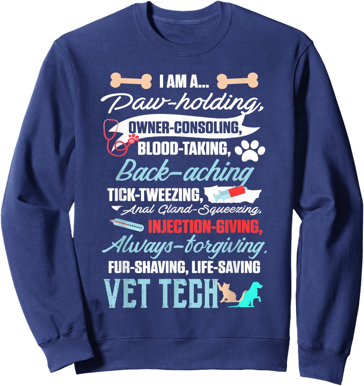 Vet Tech Paw Holding Funny Veterinary Technician Sweatshirt - Sweatshirt | Navy