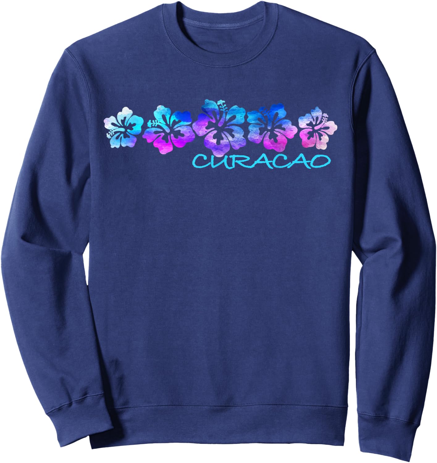Curacao Tropical Flower -Vacation Beach Sweatshirt - Sweatshirt | Navy