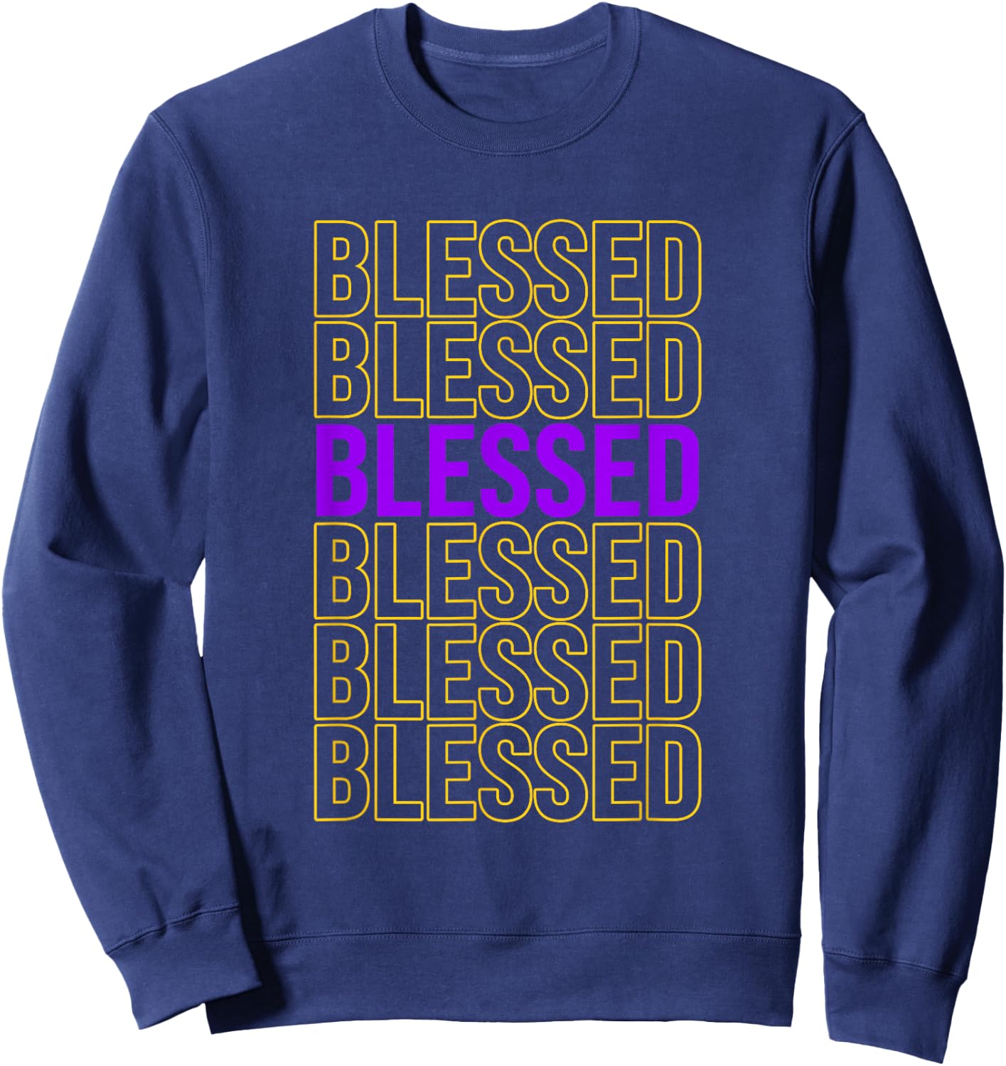 Purple and Golds Blessed-gold & Purple Color Graphic Sweatshirt - Sweatshirt | Navy