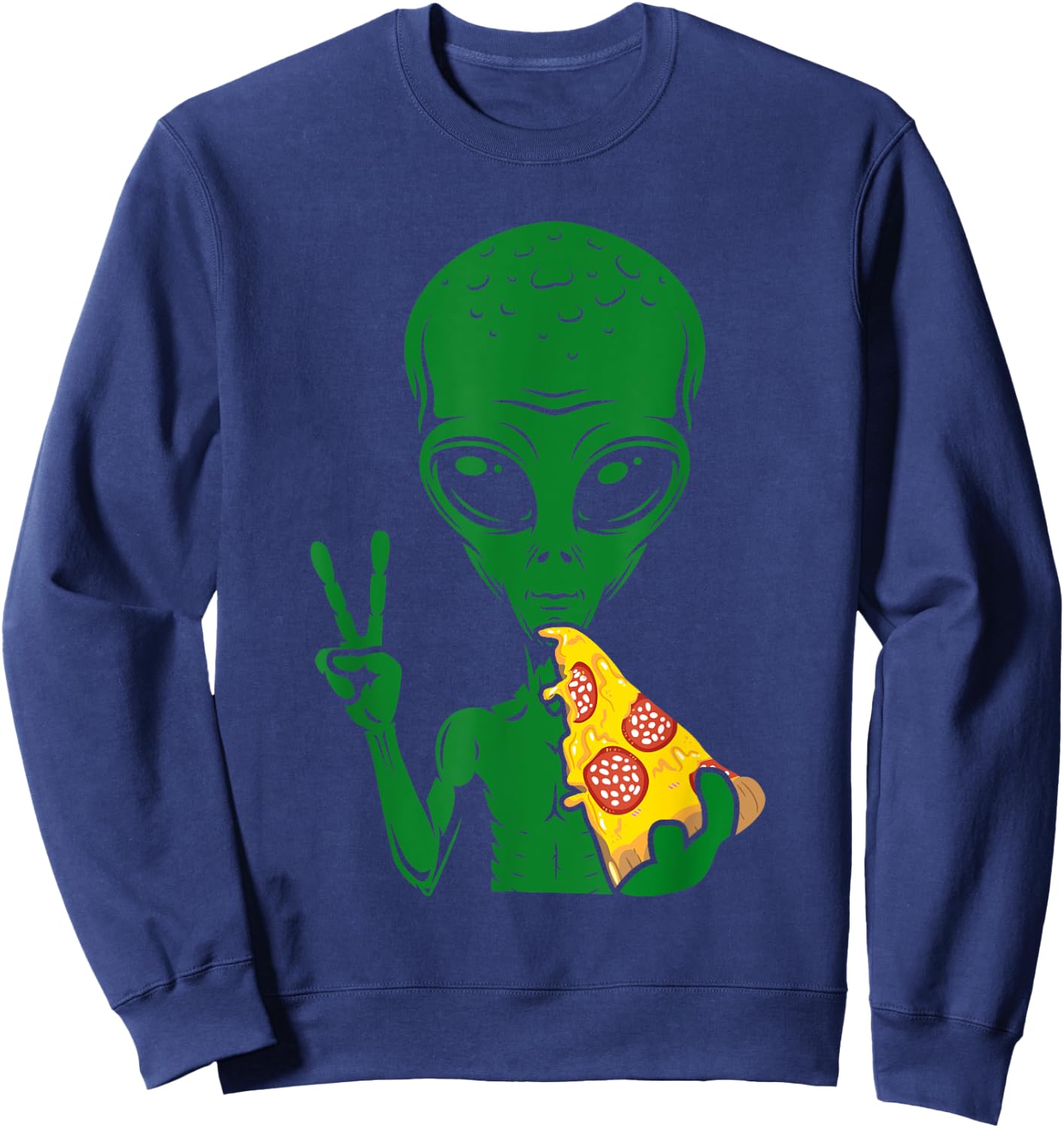 Funny Alien Head Eating Pizza UFO Extraterrestrial Small Sweatshirt - Sweatshirt | Navy