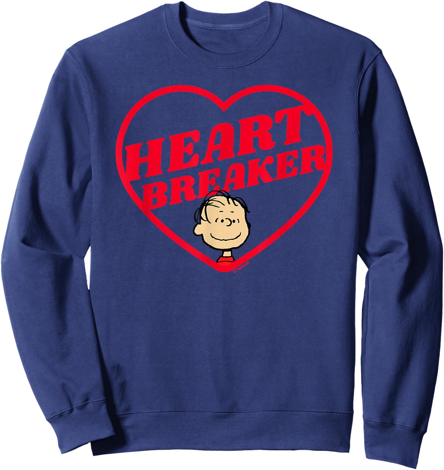 Peanuts Linus Heartbreaker , Men's Black Small Classic Fit Short Sleeve Sweatshirt - Sweatshirt | Navy
