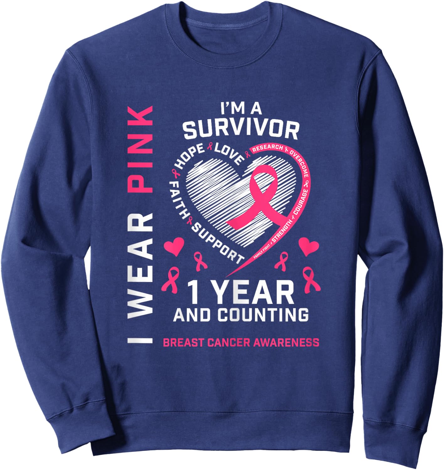 1 Year Cancer Free Mom Pink Awareness Breast Cancer Survivor Sweatshirt - Sweatshirt | Navy