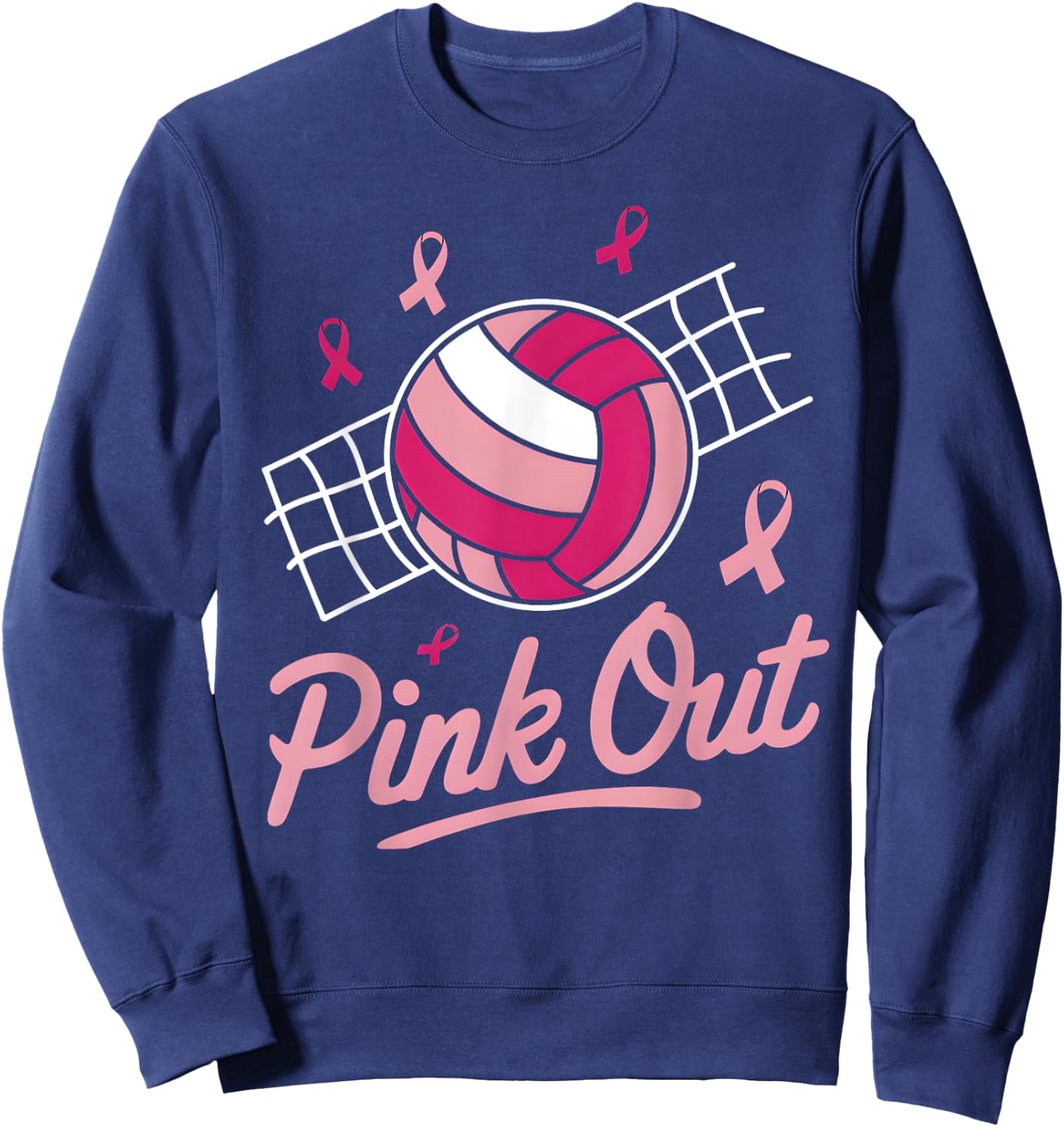 Volleyball Pink Out Breast Cancer Awareness Pink Ribbon Sweatshirt - Sweatshirt | Navy