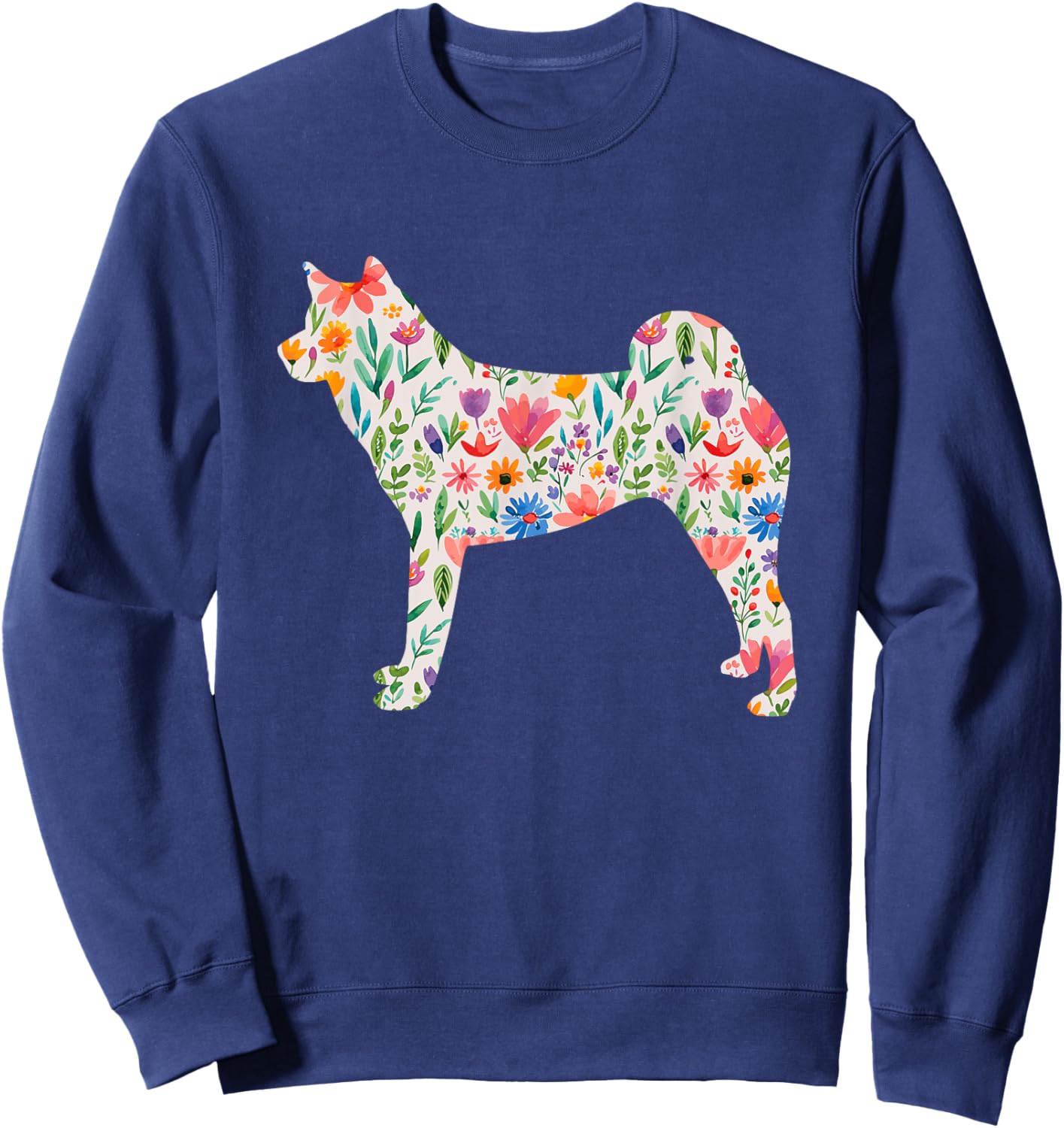 Akita watercolor flowers design Sweatshirt - Sweatshirt | Navy