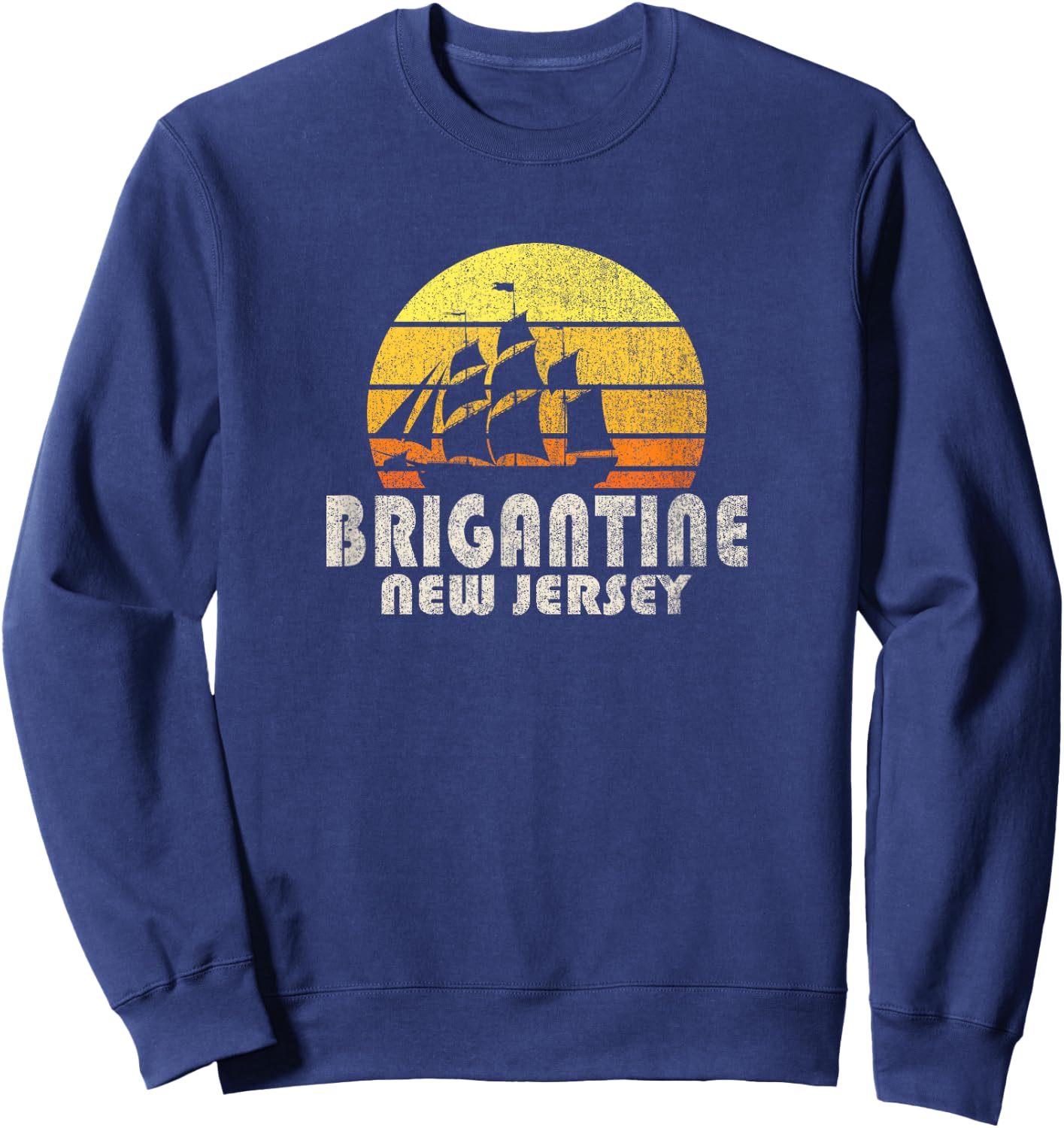 Retro Brigantine NJ Beach Vacation Men Women Kids Sweatshirt - Sweatshirt | Navy