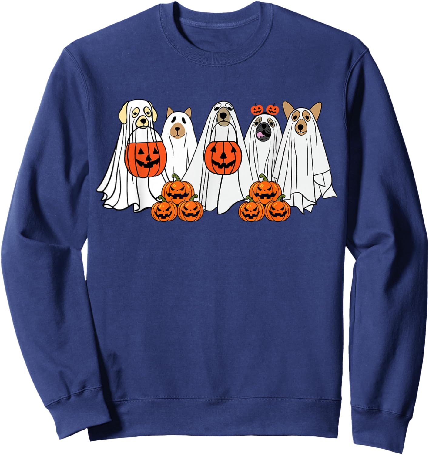 Dog Ghost Cute Dog Dressed As Ghost Funny Halloween Dog Women Kids Sweatshirt - Sweatshirt | Navy