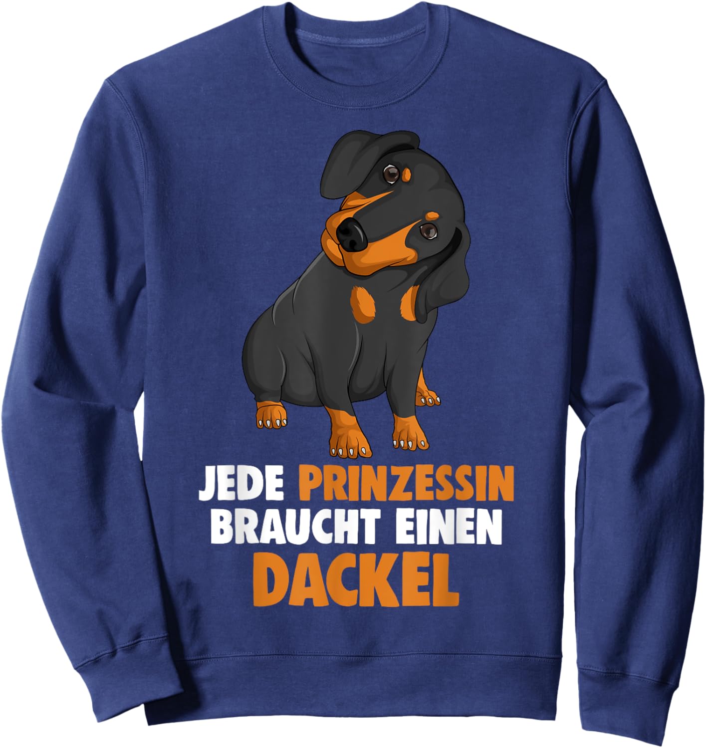 Süße Dackel Hunde Design Geschenke Damen, Kinder Schwarz Cartoon Kurzarm EU S Klein Regulär 16 19 cm U-Ausschnitt Klassische Passform Dackel Illustration Sweatshirt - Sweatshirt | Navy