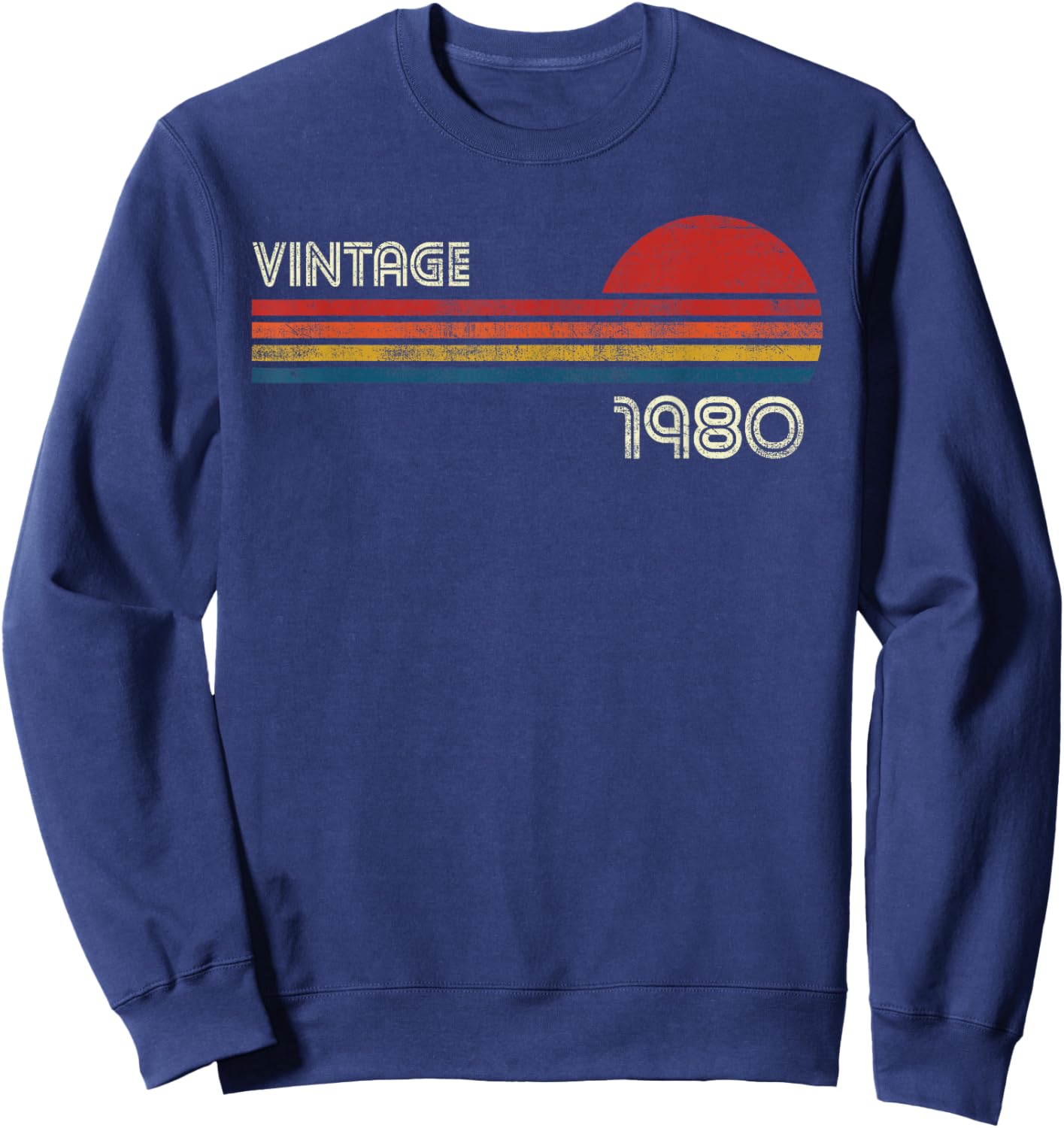 Vintage 1980 Chest Stripe Birthday Sweatshirt - Sweatshirt | Navy