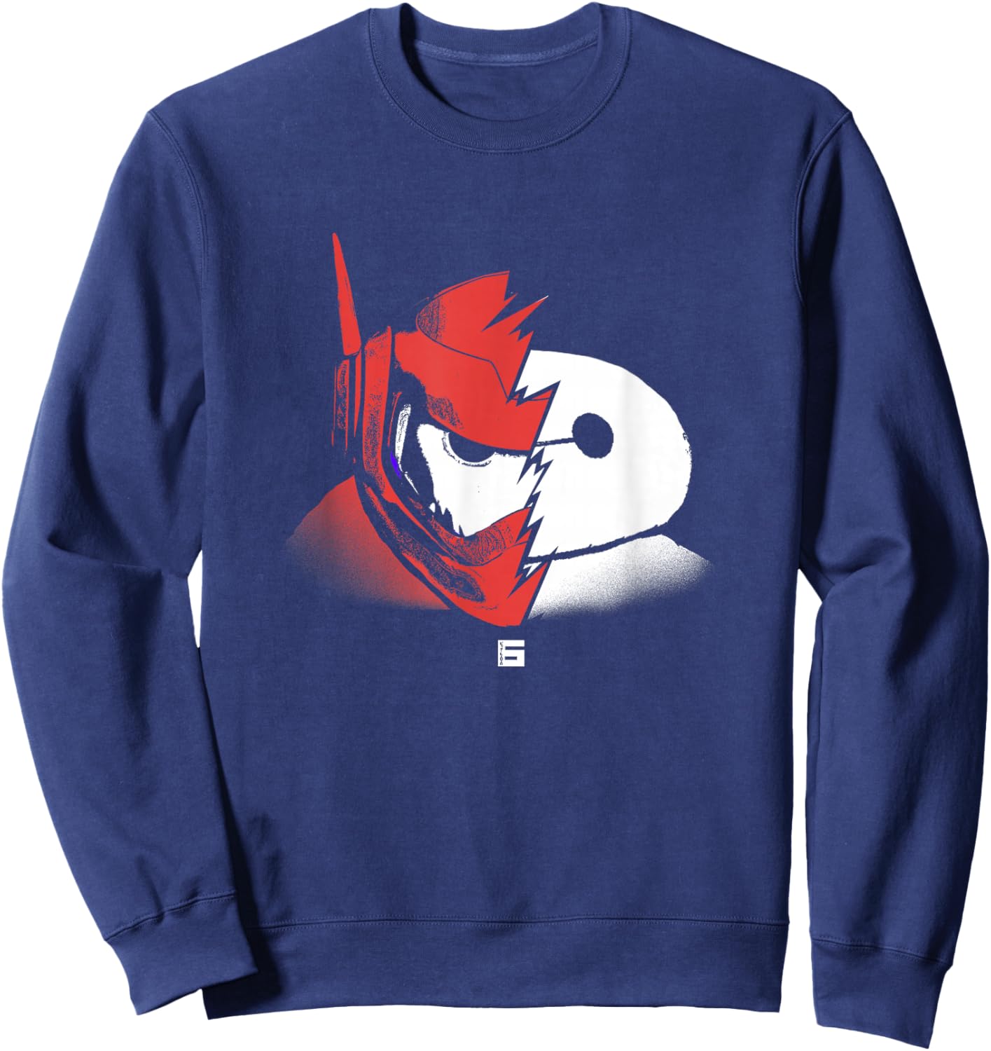 Disney Big Hero 6 Baymax Split Face Epic Shot Distressed Sweatshirt - Sweatshirt | Navy