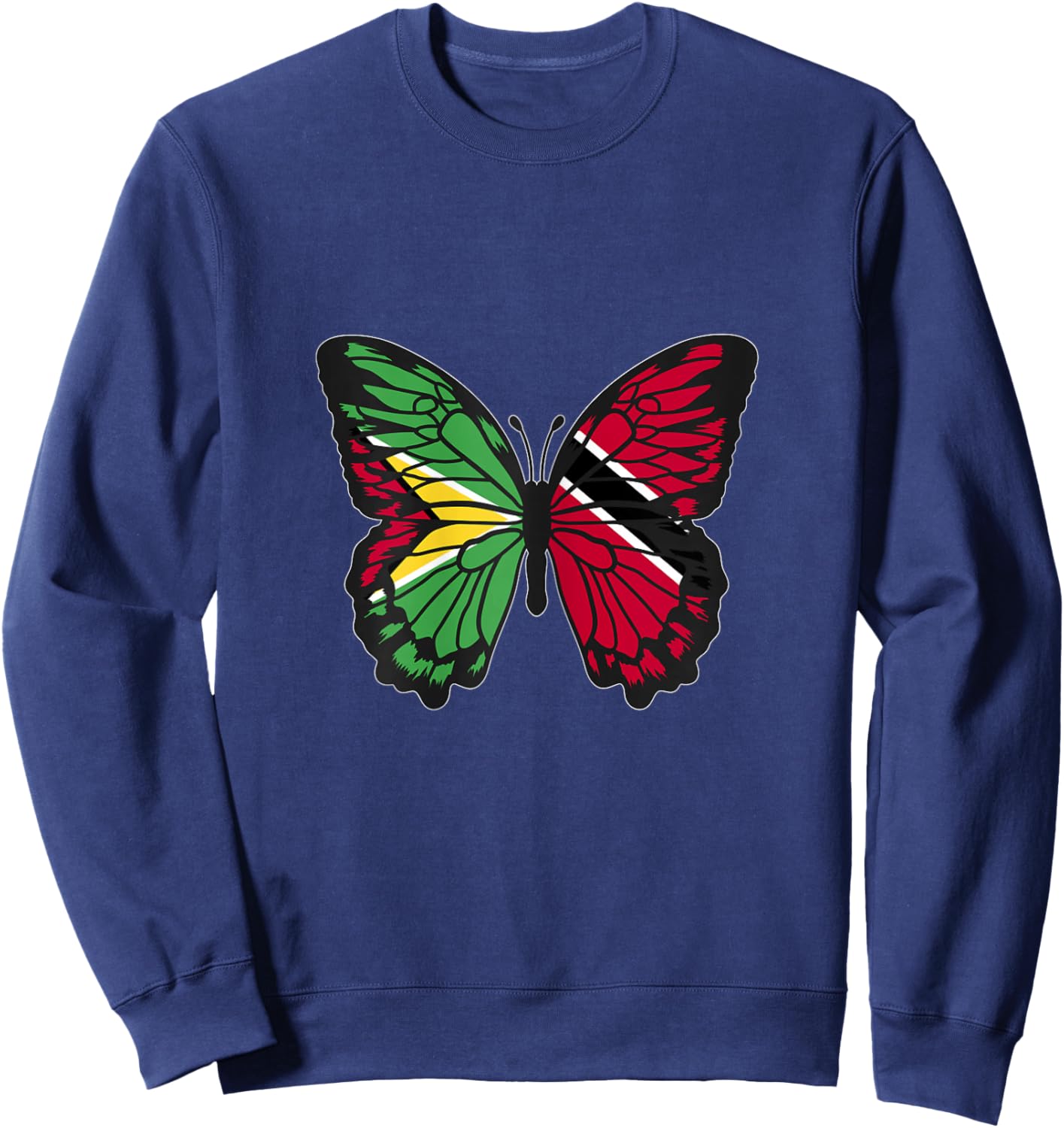 Guyana and Trinidad Mix Butterfly Half Guyanese Trinidadian Sweatshirt - Sweatshirt | Navy