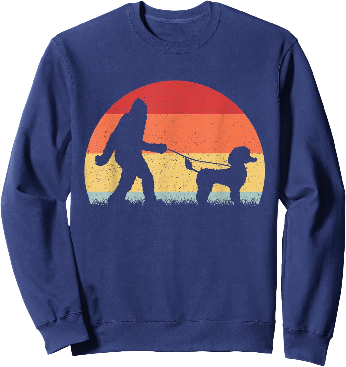 Vintage Bigfoot Walking Poodle Dog Sasquatch Funny Gifts Men Women Kids Sweatshirt - Sweatshirt | Navy