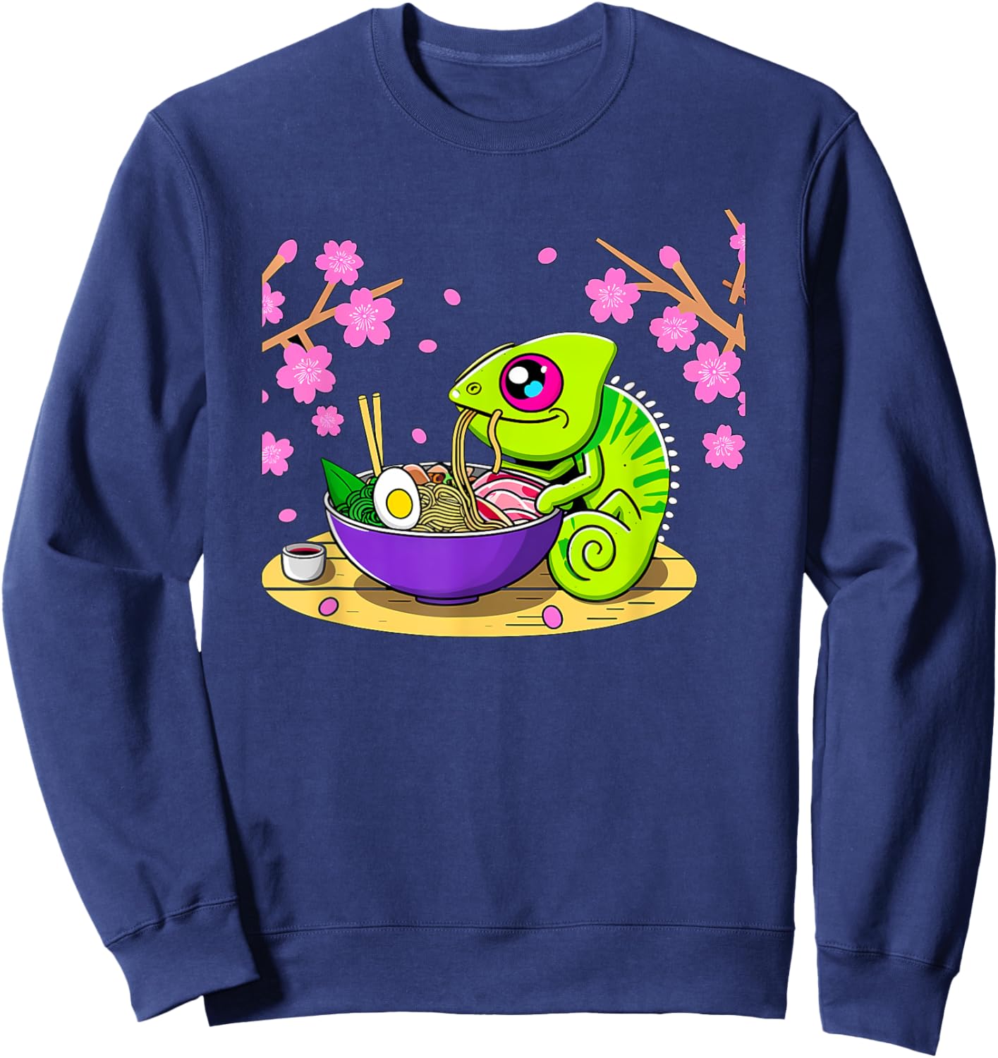 Kawaii Chameleon Eating Ramen Sweatshirt - Sweatshirt | Navy