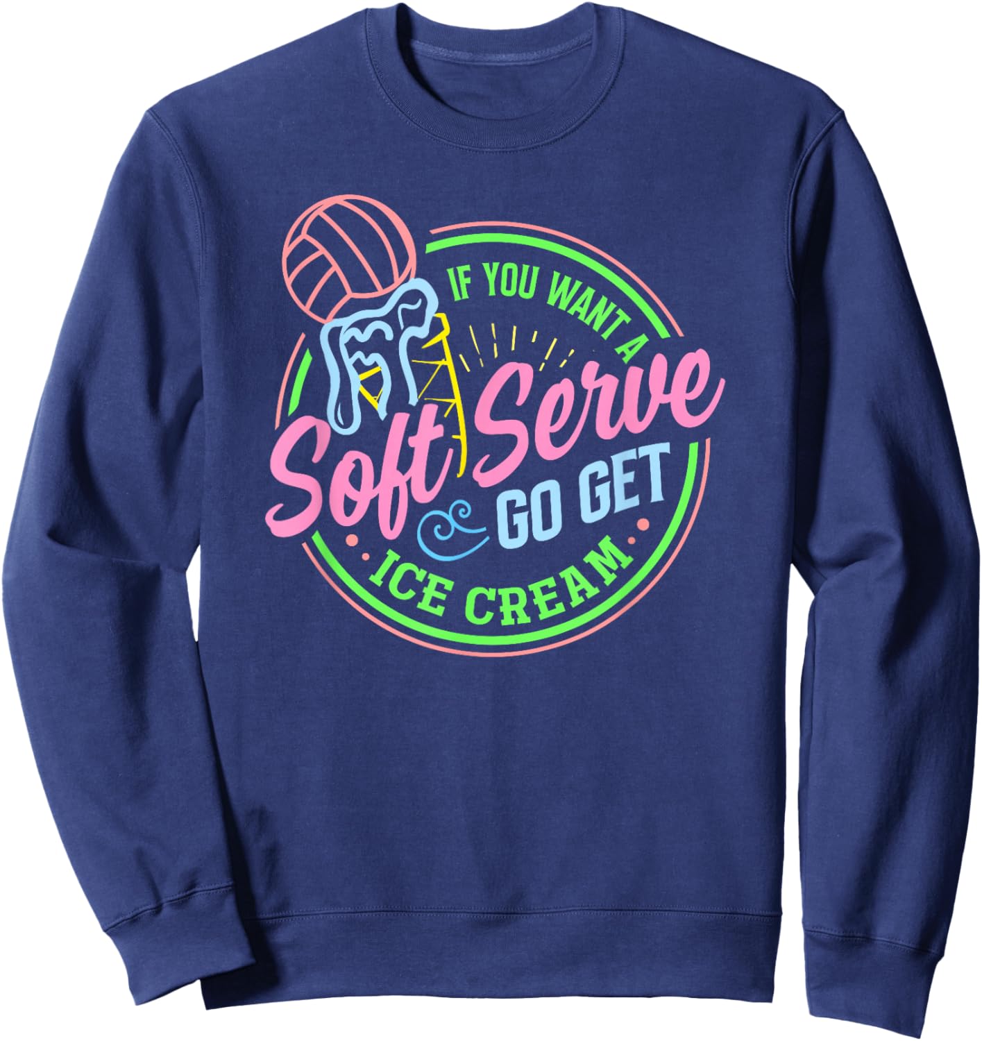 Volleyball Soft Serve Get Ice Cream Funny Player Women Kids Sweatshirt - Sweatshirt | Navy