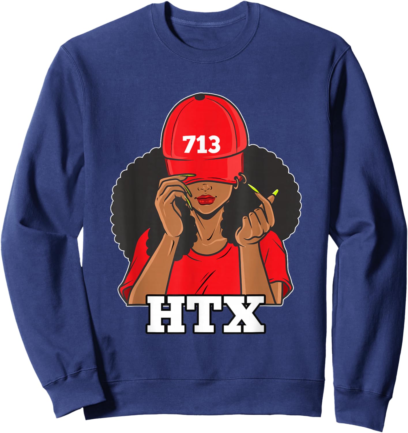 713 Houston Texas Black Woman Afro Puffs Sweatshirt - Sweatshirt | Navy