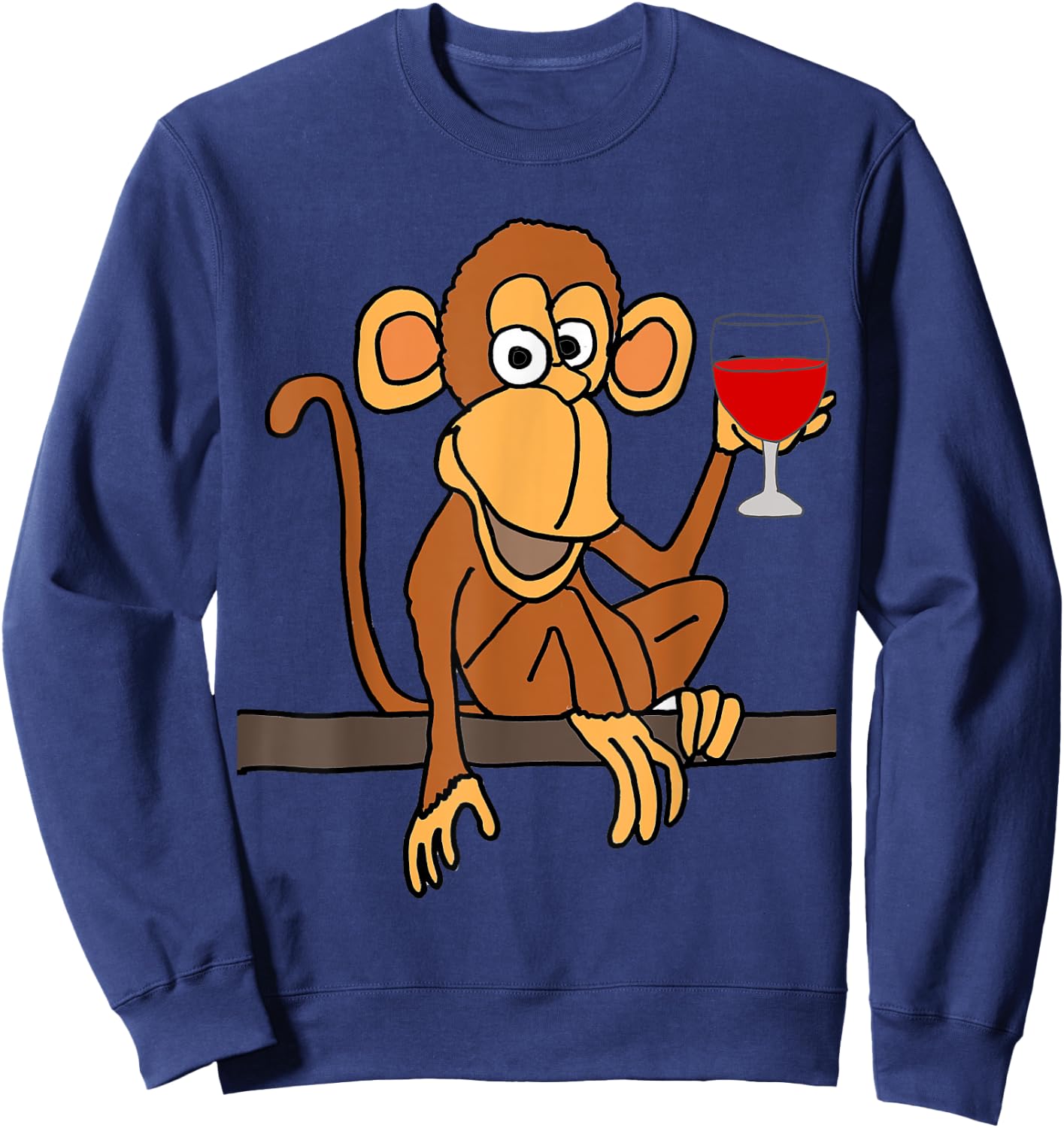 Smilealotteesa Funny Monkey Drinking Wine Cartoon Sweatshirt - Sweatshirt | Navy