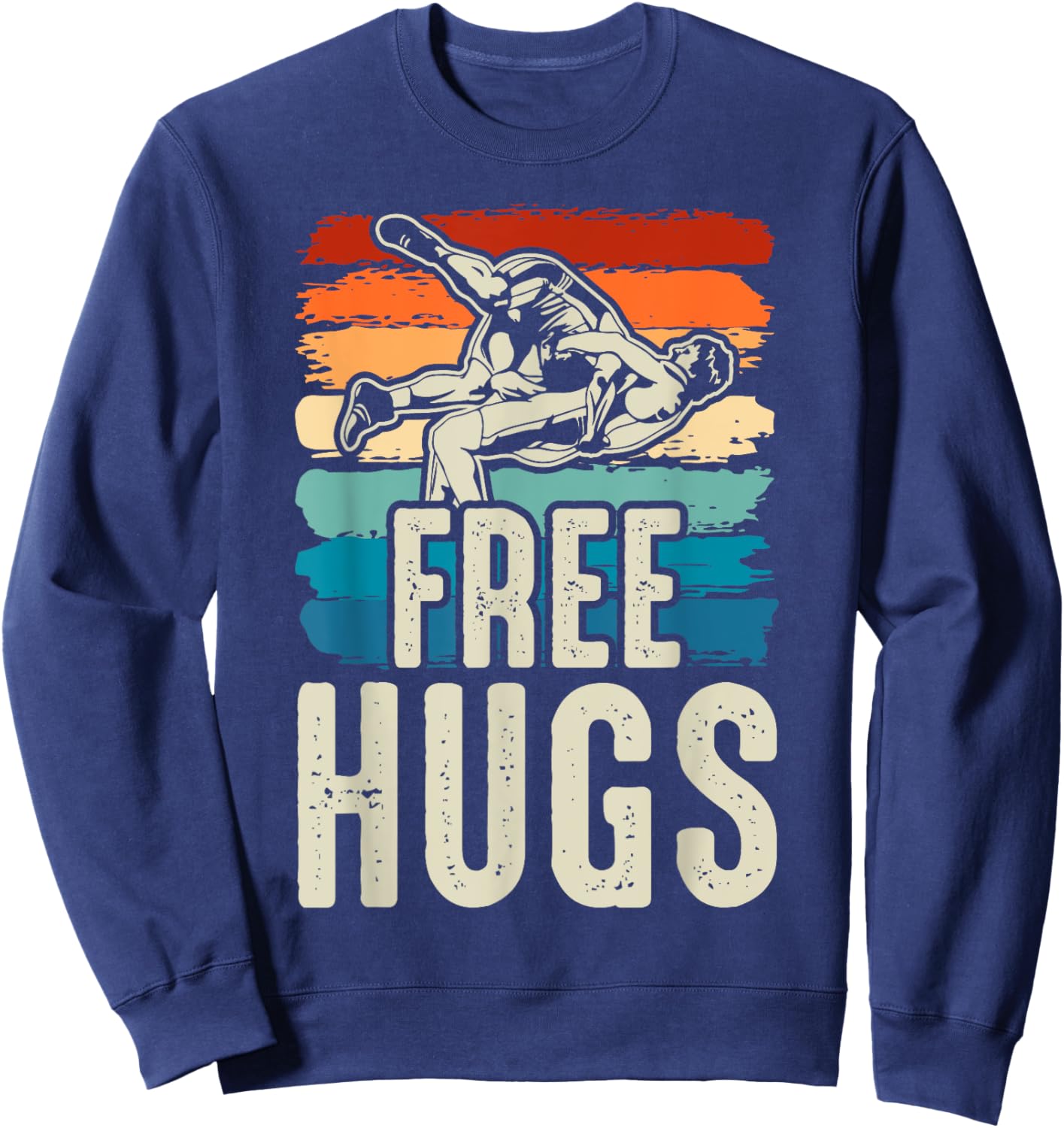 Vintage Wrestling Funny Free Hugs Wrestling Sweatshirt - Sweatshirt | Navy