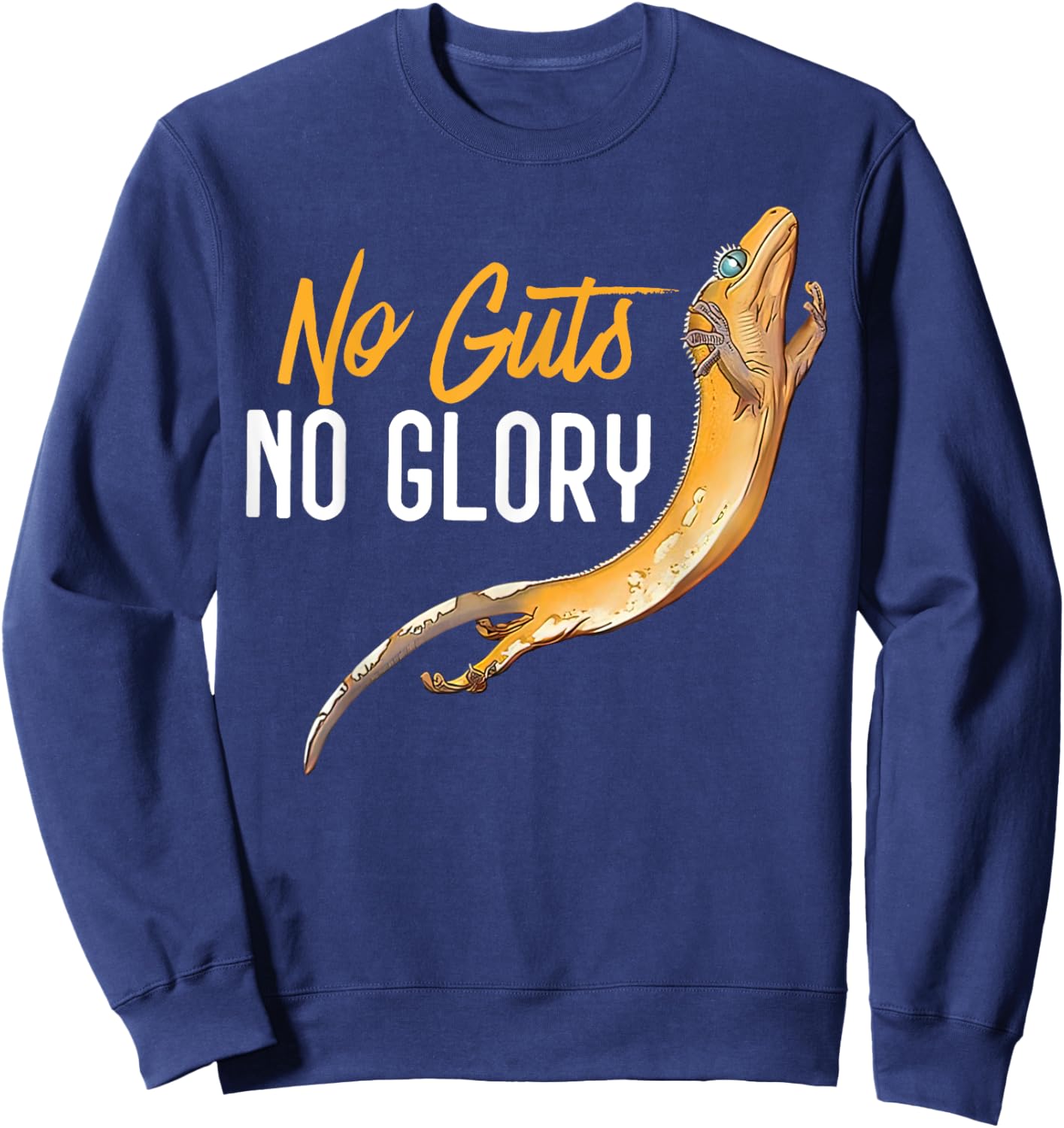 Crested Gecko Jumping No Guts No Glory Gecko Dad Pet Lizard Sweatshirt - Sweatshirt | Navy