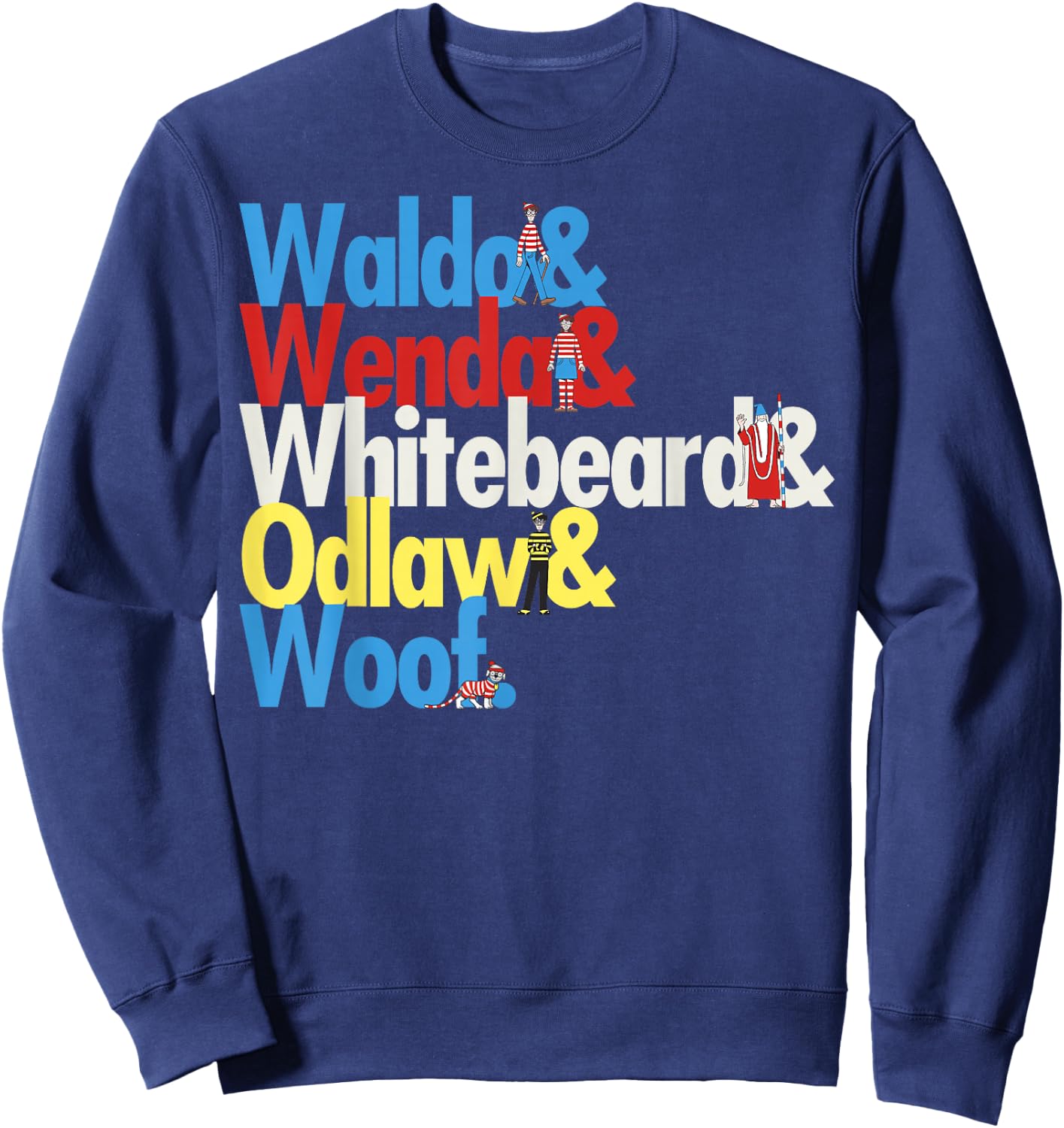 Where's Waldo Colorful Character Name Stack Graphic Sweatshirt - Sweatshirt | Navy
