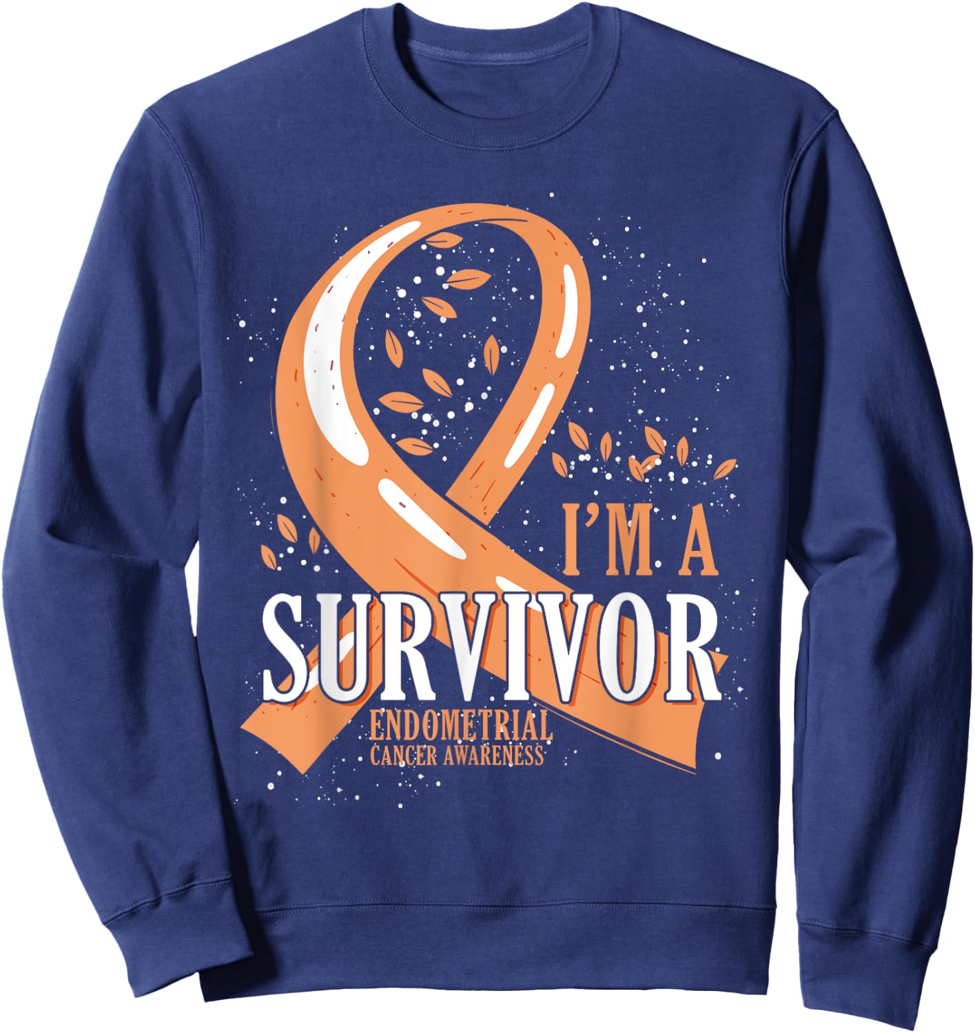 Cancer Survivor Peach Ribbon Endometrial Cancer Awareness Sweatshirt - Sweatshirt | Navy