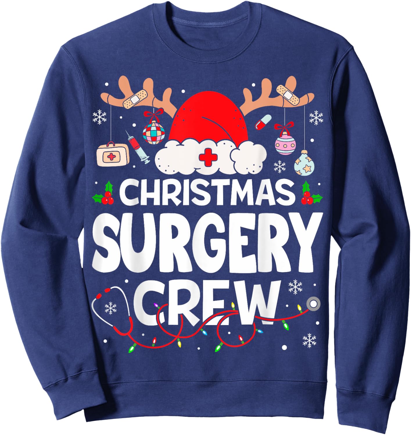 Christmas Surgery Crew Reindeer Santa Surgical Nurse Sweatshirt - Sweatshirt | Navy