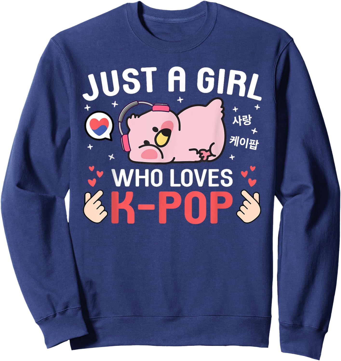 Cute Kawaii Flamingo Korean Music Just A Girl Who Love K-Pop Sweatshirt - Sweatshirt | Navy