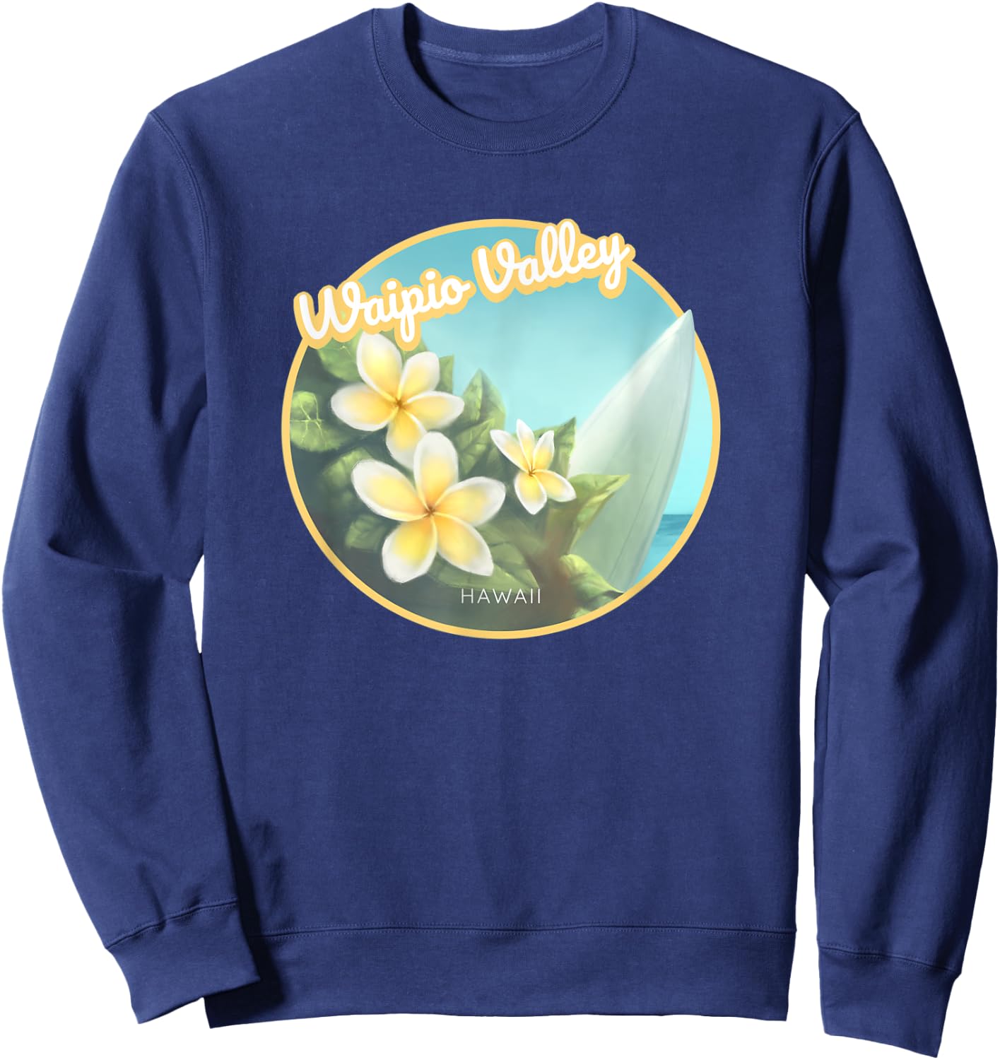 Waipio Valley Hawaii Flower Surfing Sweatshirt - Sweatshirt | Navy