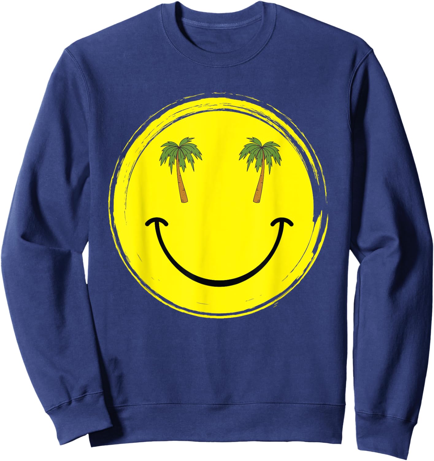 Happy smile face with coconut palm trees for beach lovers Sweatshirt - Sweatshirt | Navy