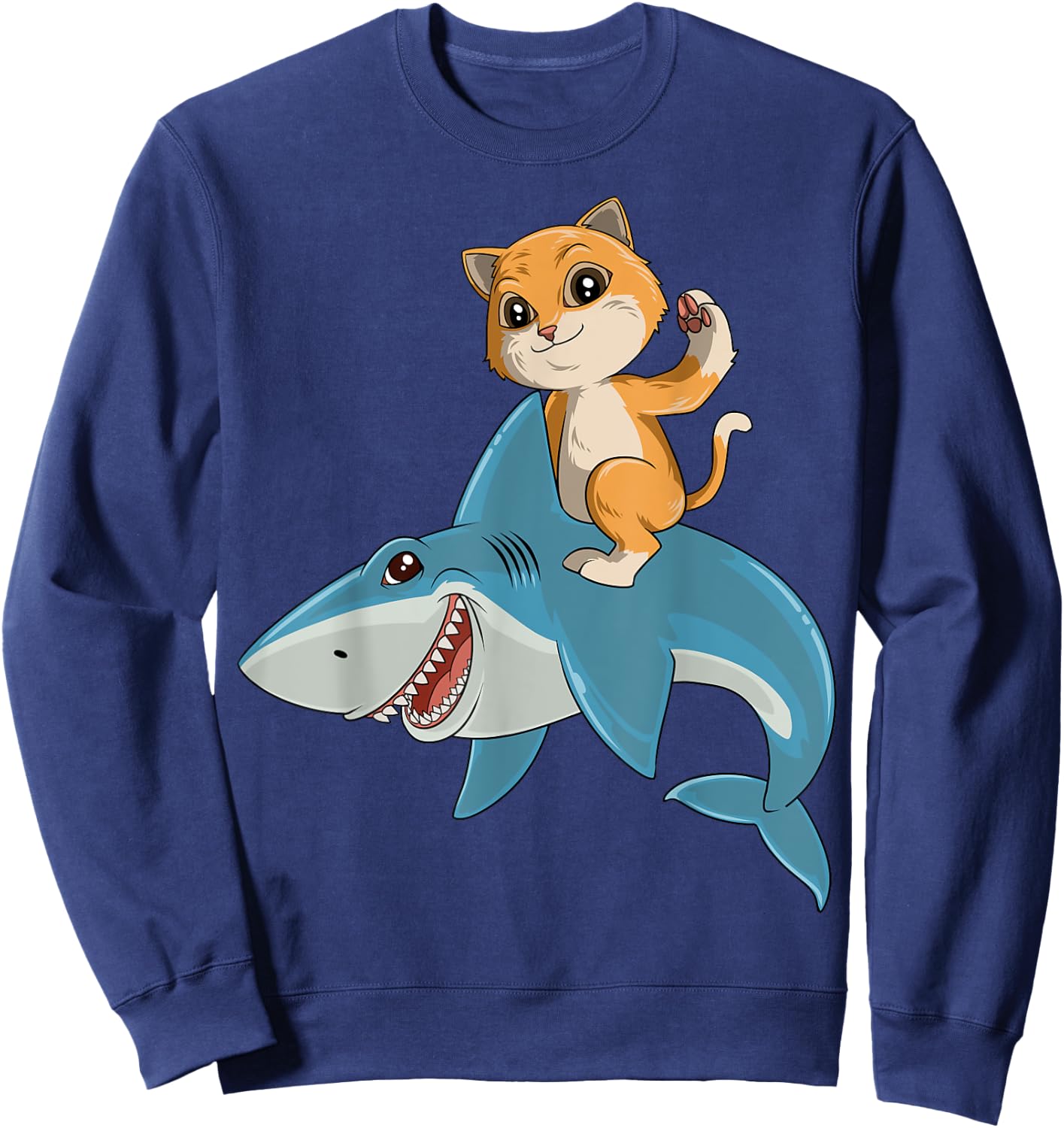 Cat Riding Shark Cat Lovers Shark Lovers Women Kids Sweatshirt - Sweatshirt | Navy