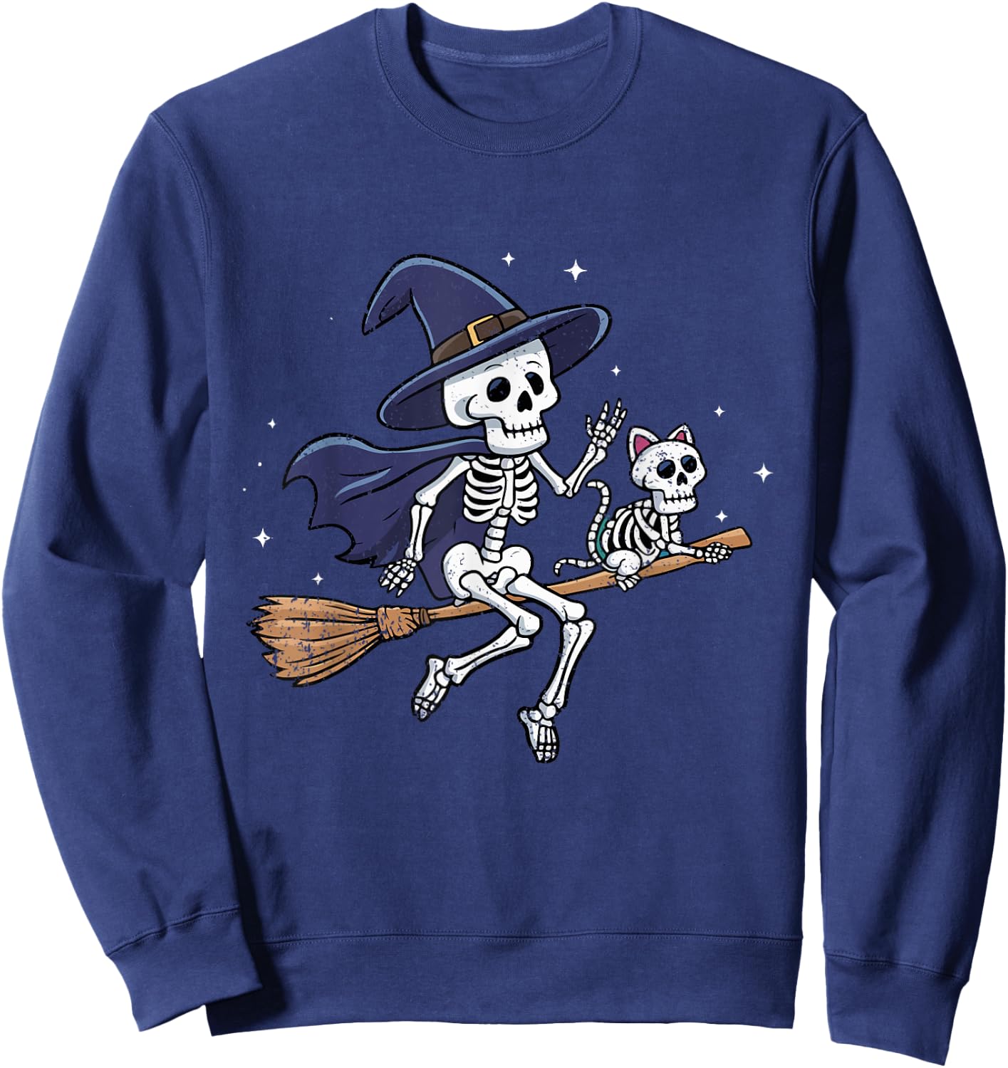 Skeleton Witch Cat Halloween Spooky Witchy Women Kids Sweatshirt - Sweatshirt | Navy